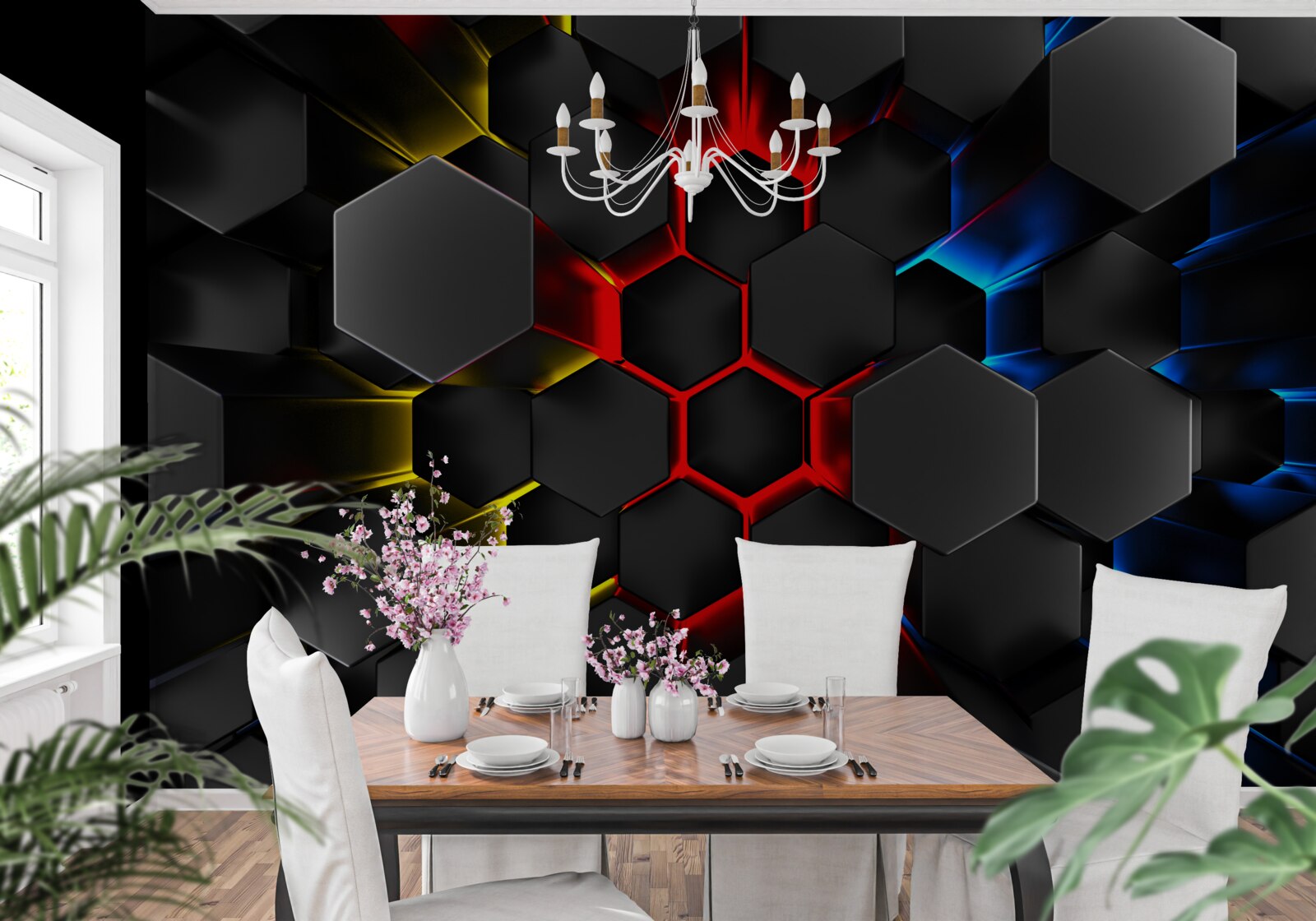 Фотошпалери чорні фігури у світлі різнокольорових вогнів