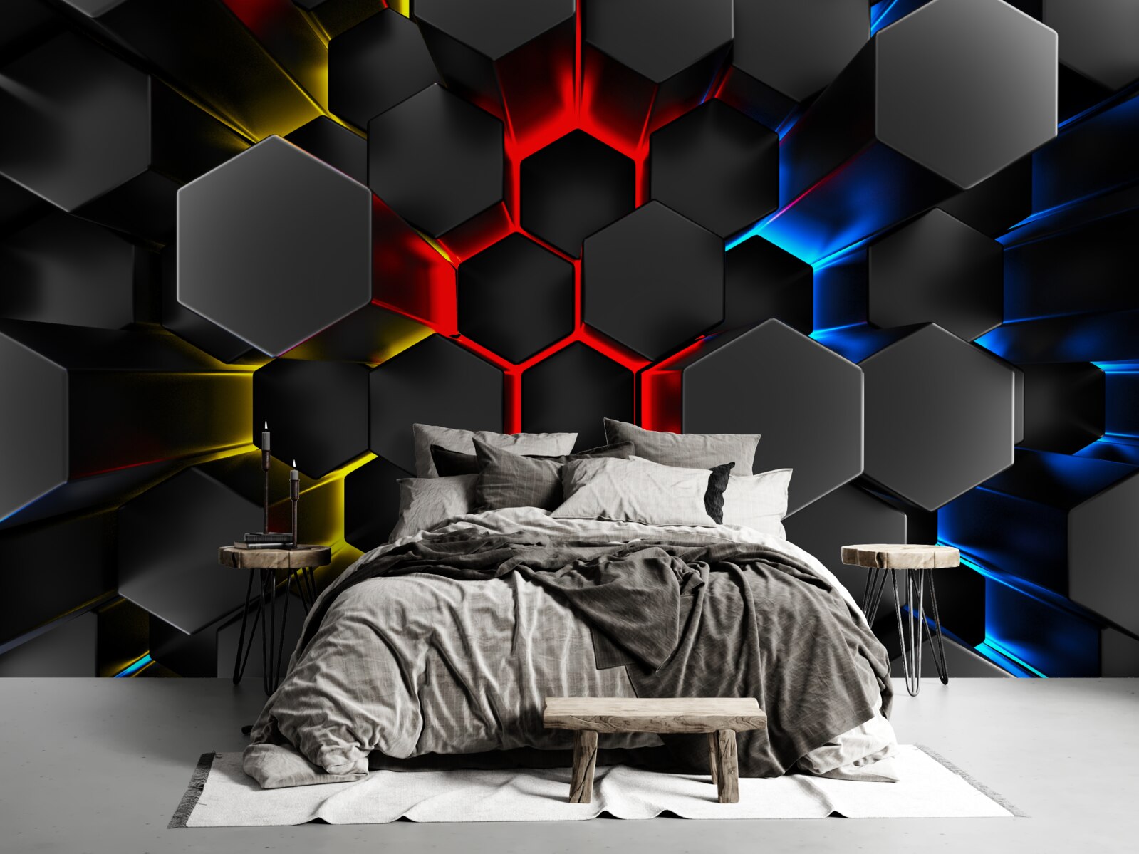 Фотошпалери чорні фігури у світлі різнокольорових вогнів