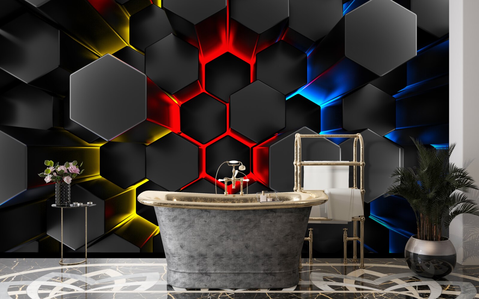 Фотошпалери чорні фігури у світлі різнокольорових вогнів