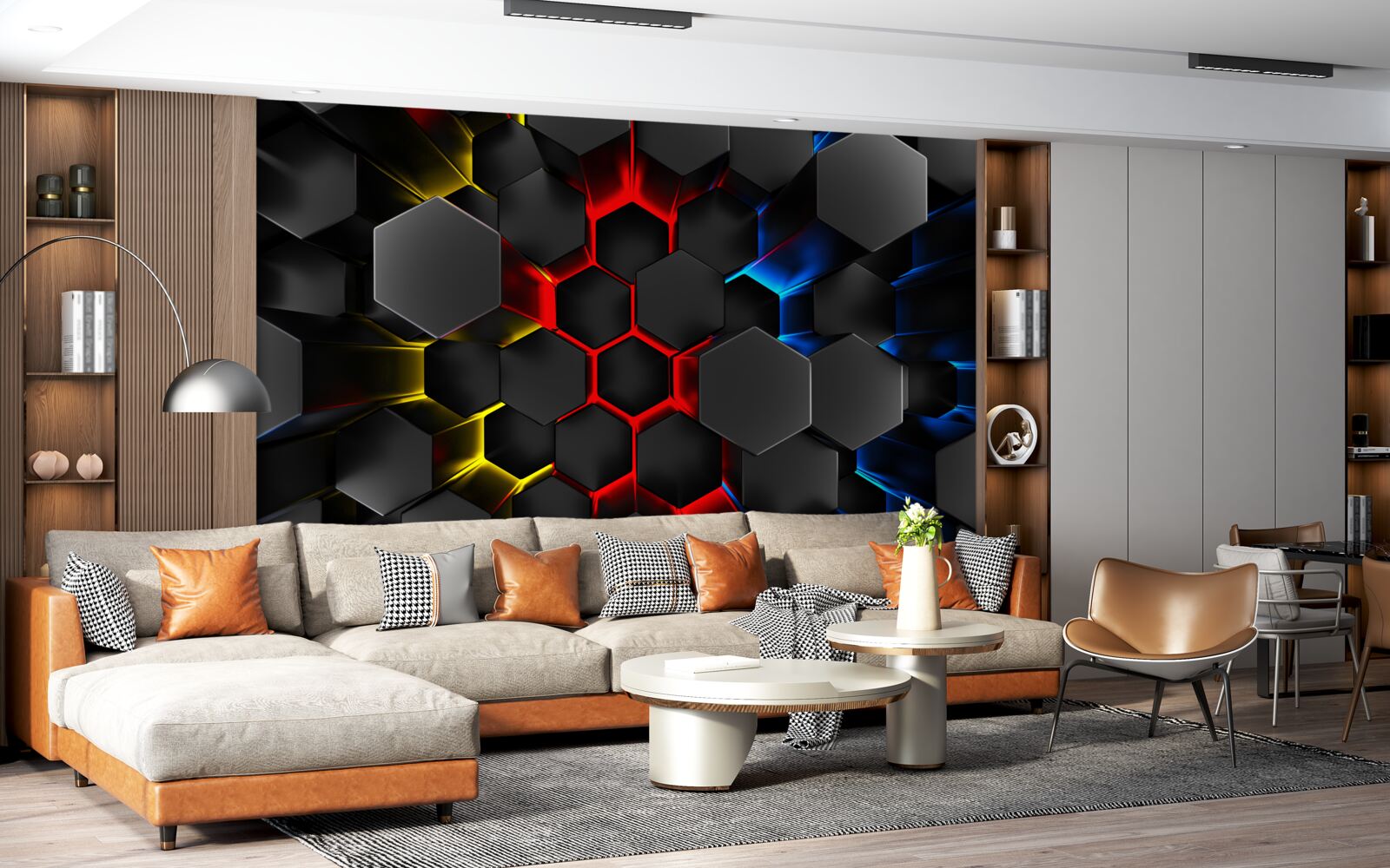 Фотошпалери чорні фігури у світлі різнокольорових вогнів