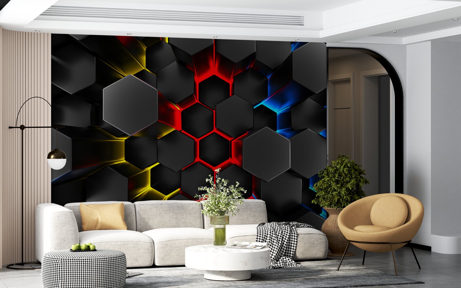 Фотошпалери чорні фігури у світлі різнокольорових вогнів