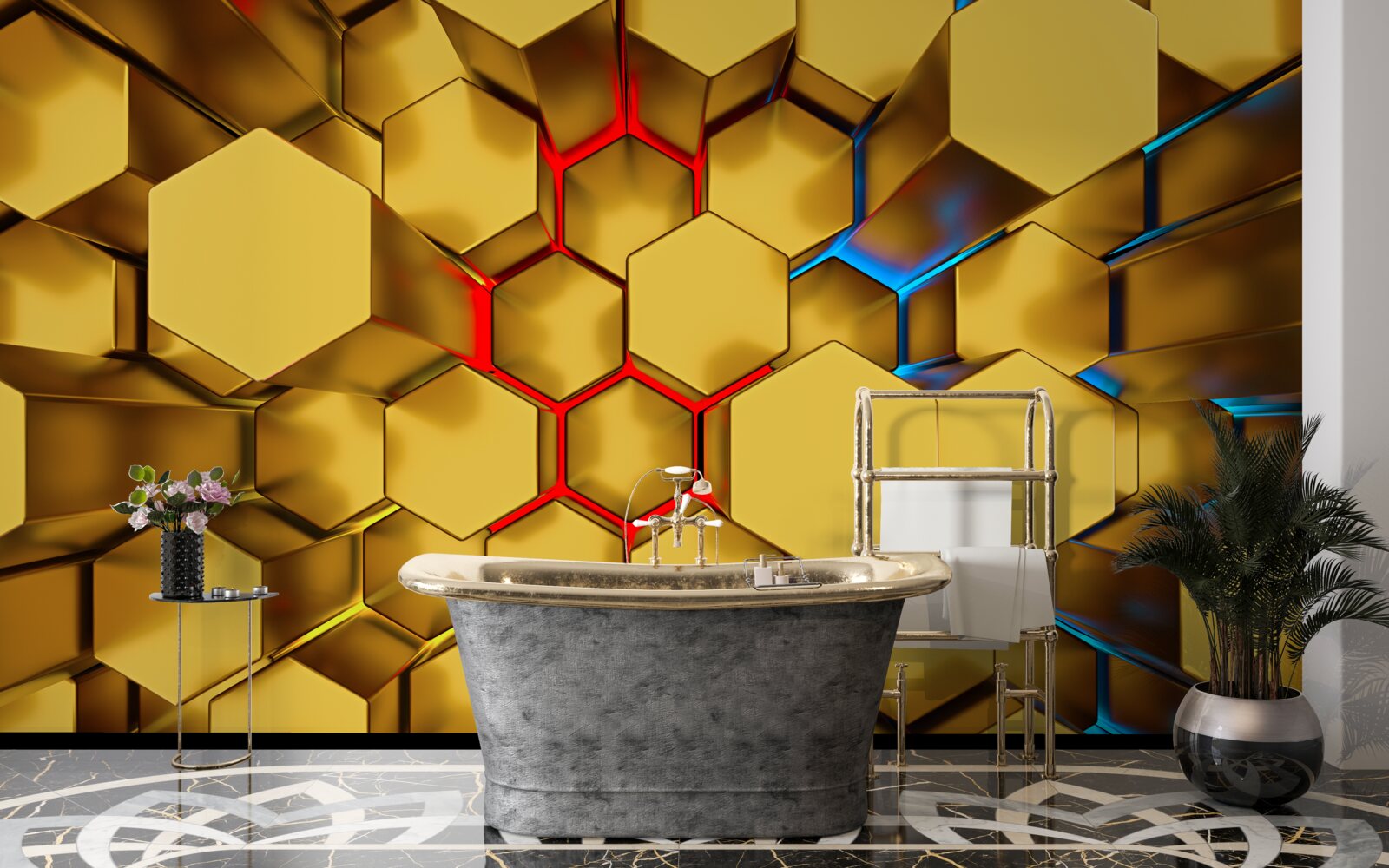 Фотошпалери об'ємні золоті фігури