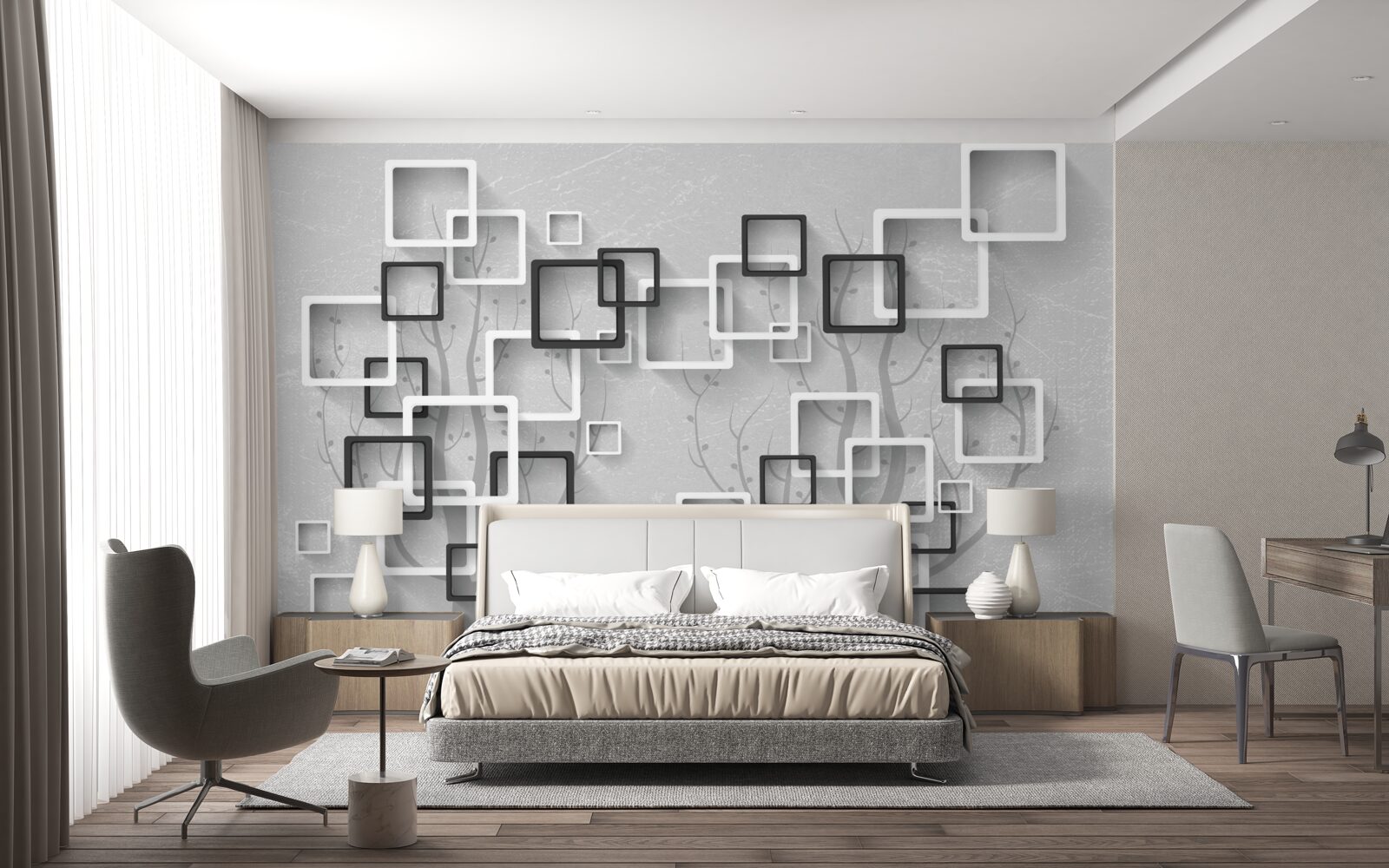 Фотошпалери білі та чорні квадрати представляють абстракцію