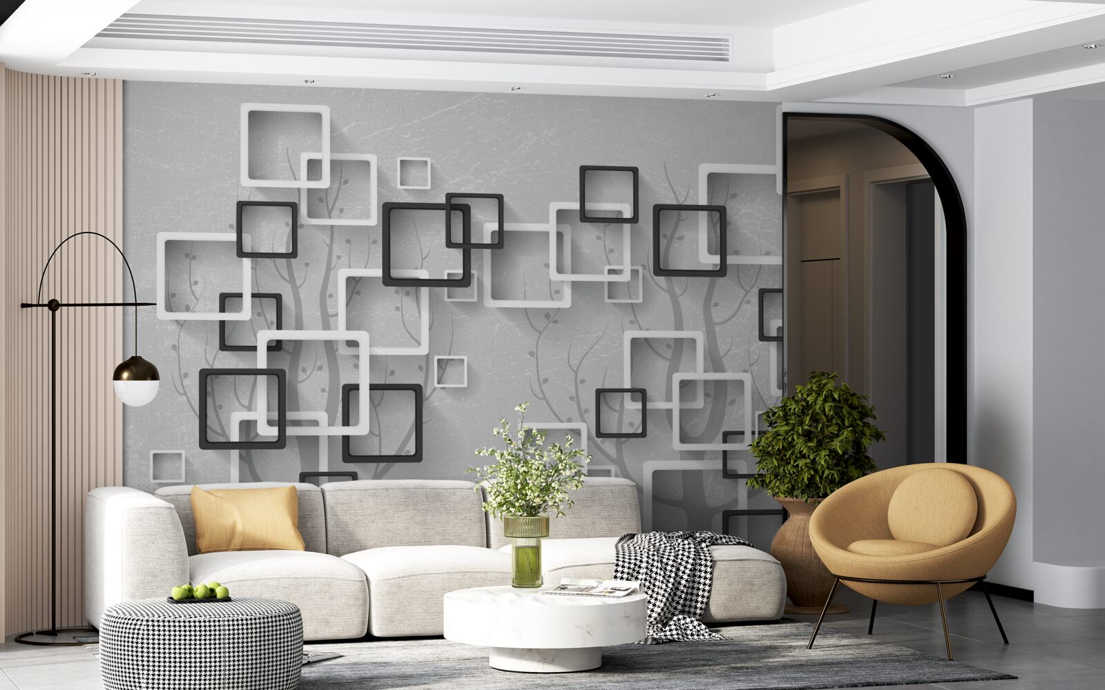 Фотошпалери білі та чорні квадрати представляють абстракцію