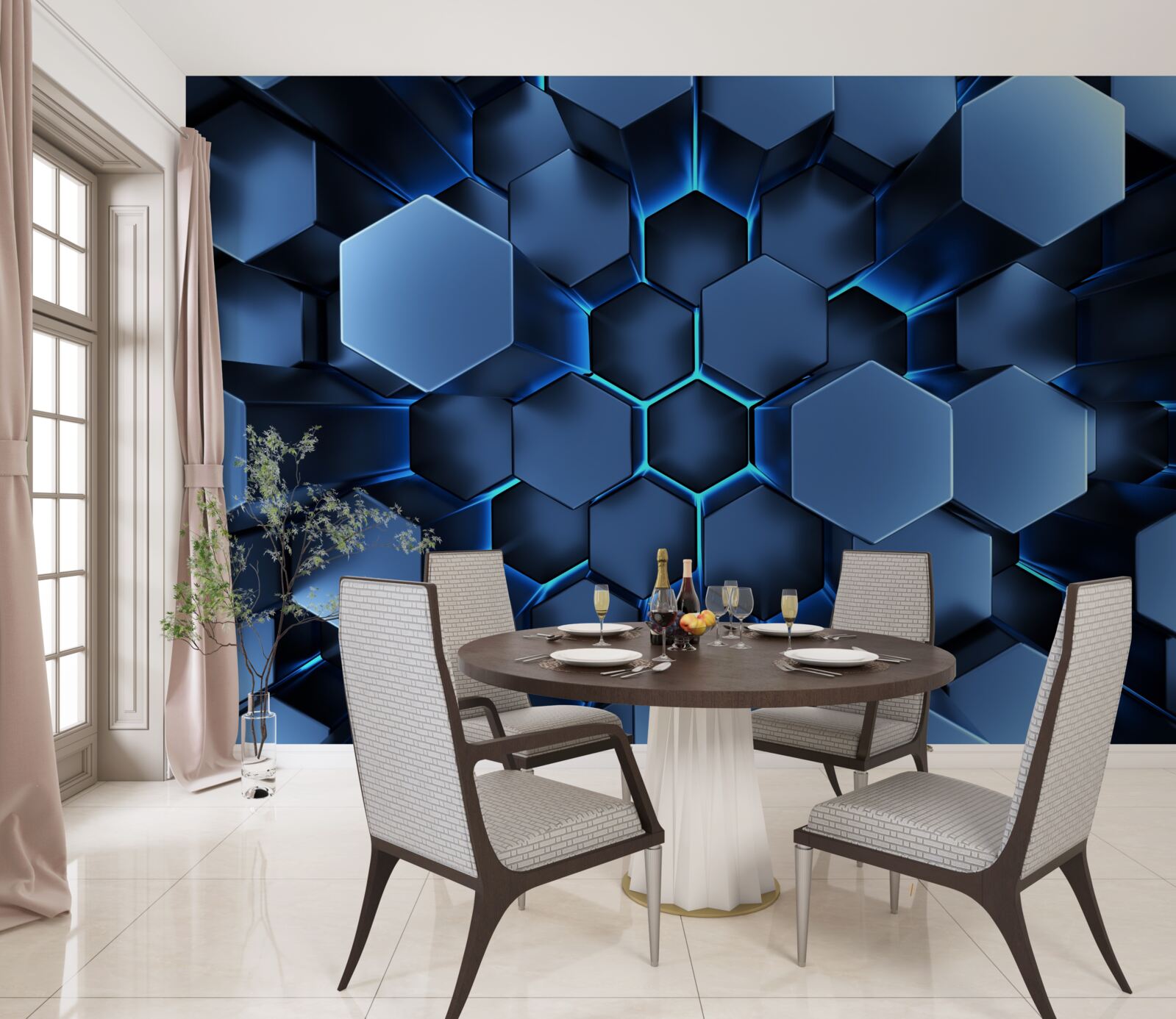 Фотошпалери сині п'ятикутники об'ємні