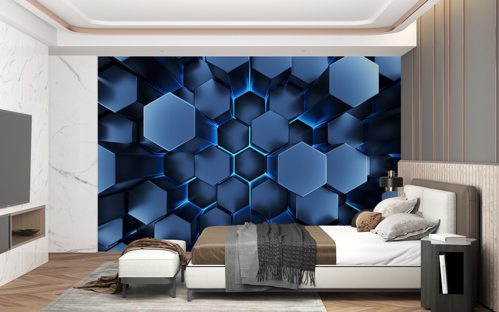 Фотошпалери сині п'ятикутники об'ємні