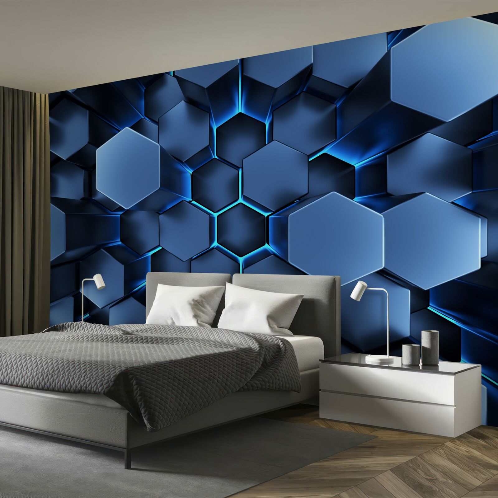 Фотошпалери сині п'ятикутники об'ємні