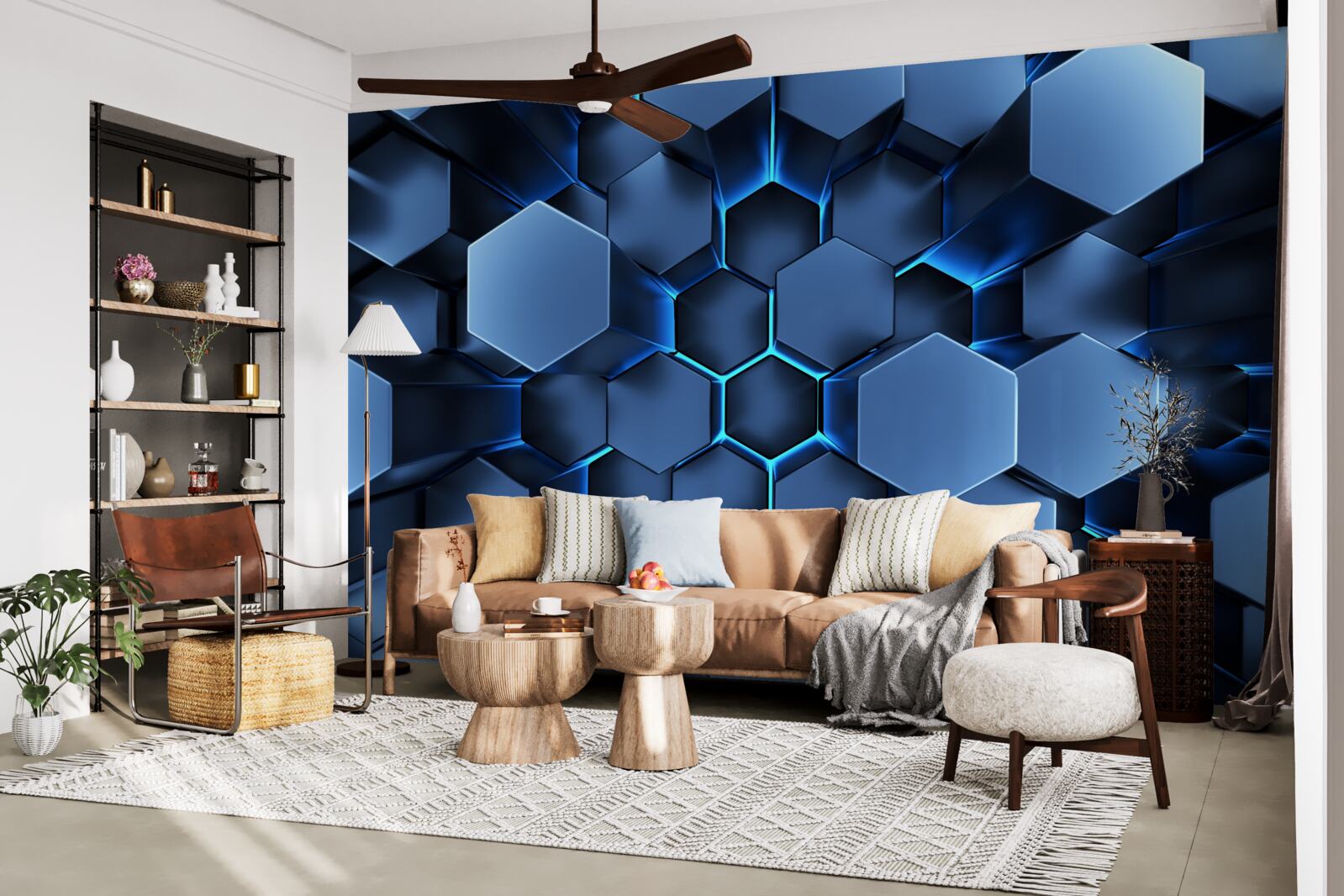 Фотошпалери сині п'ятикутники об'ємні