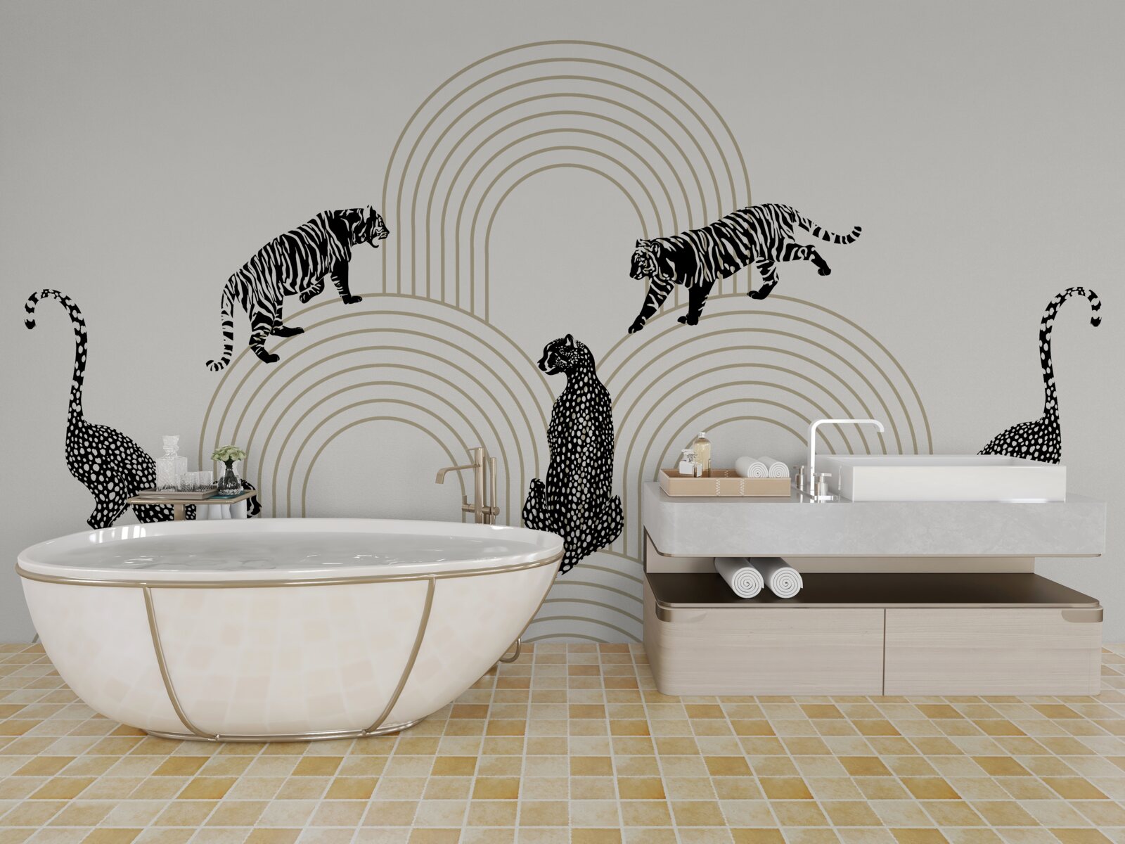 Фотошпалери тигри і пантери у високогір'ї