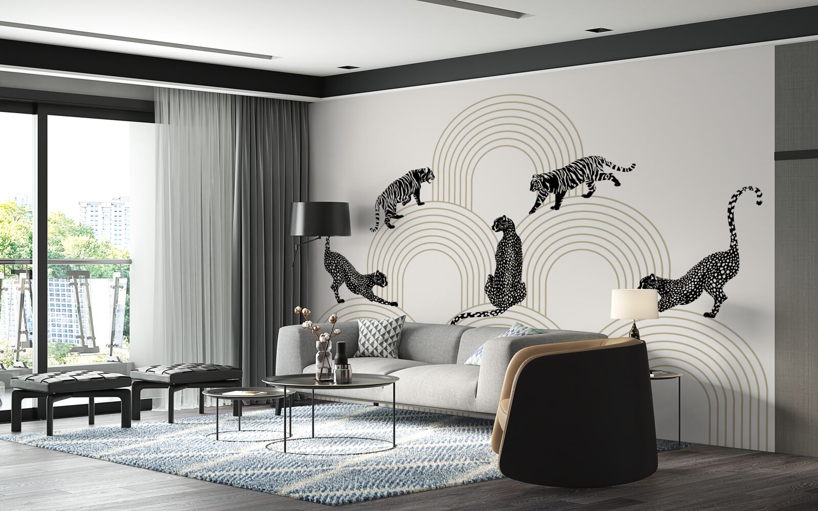 Фотошпалери тигри і пантери у високогір'ї