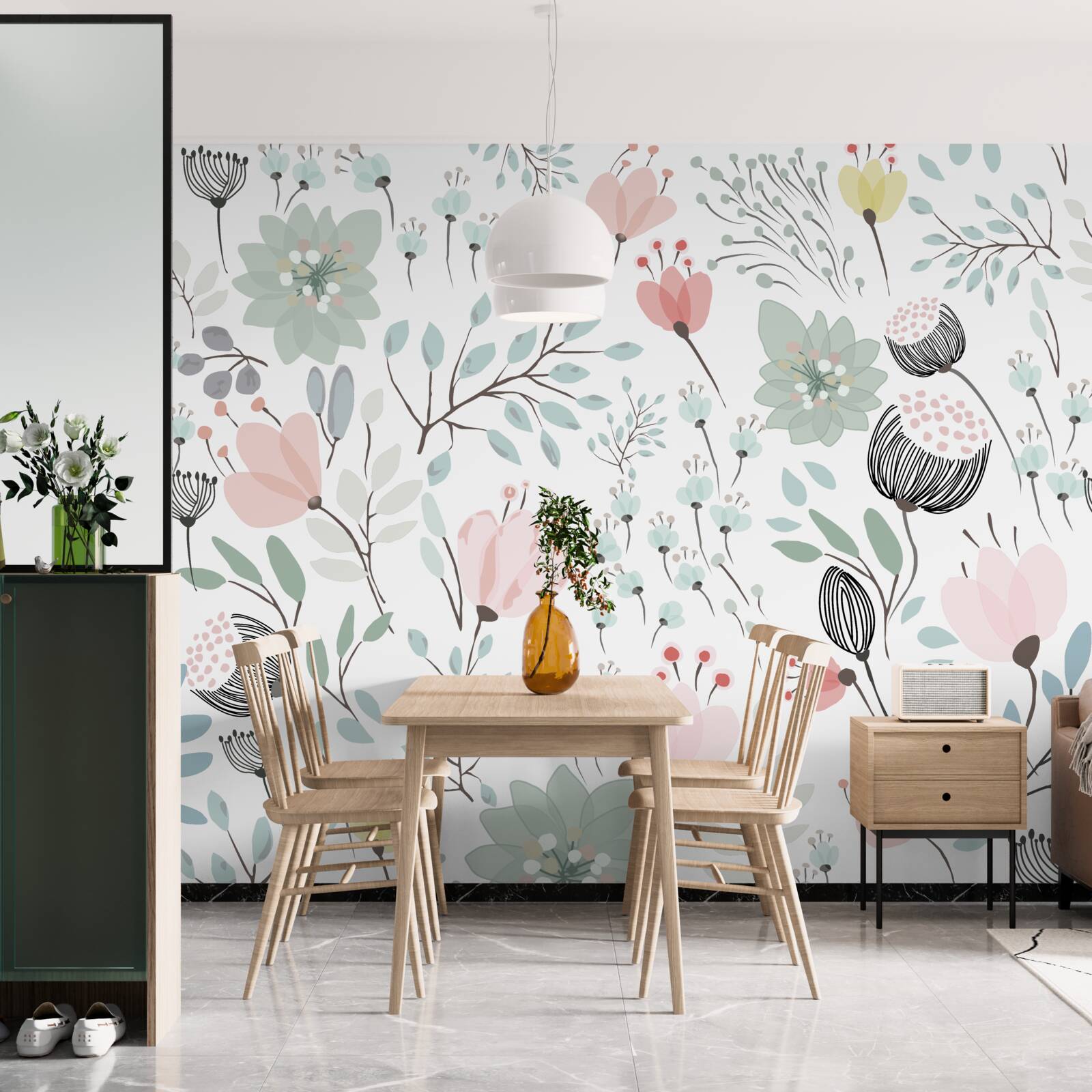 Фотошпалери квіти у відтінках рожевого та зеленого