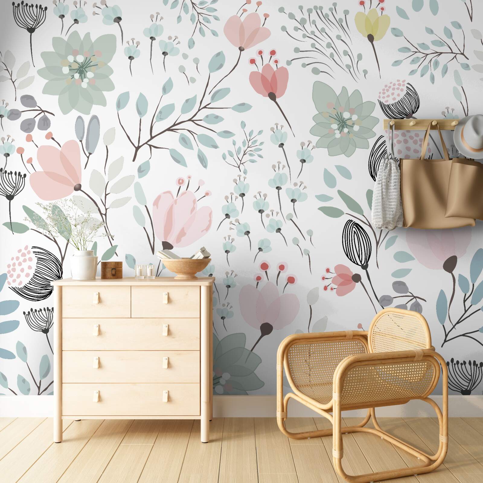 Фотошпалери квіти у відтінках рожевого та зеленого