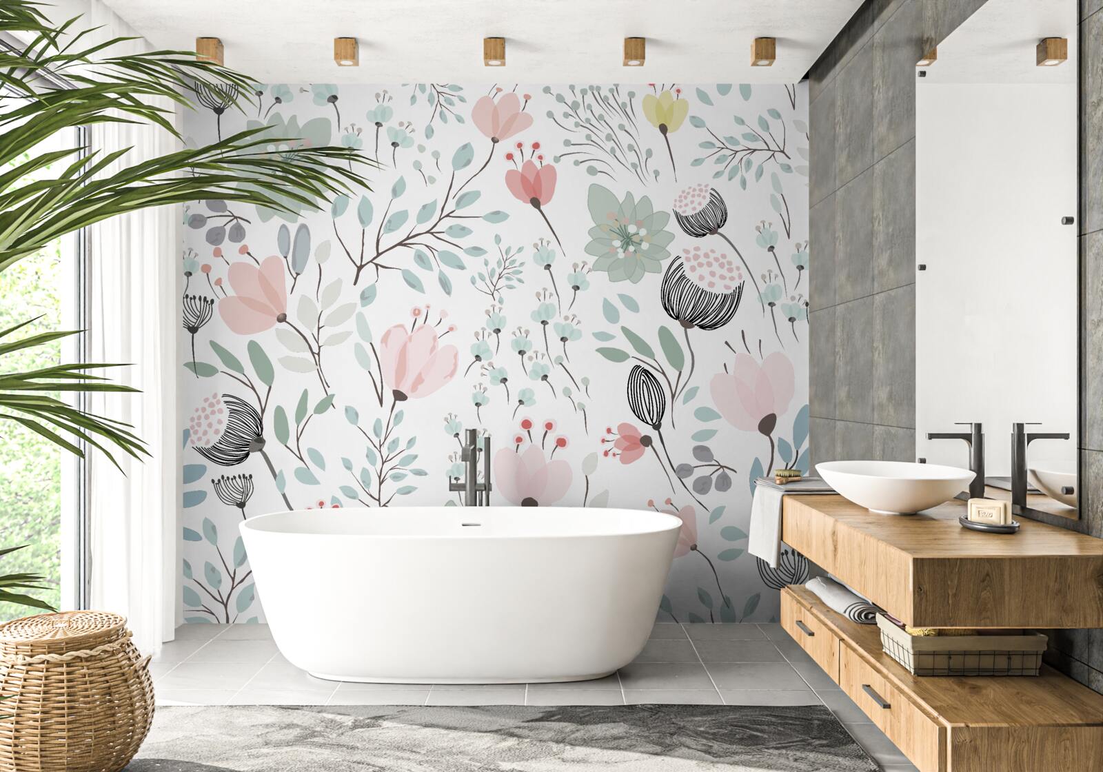 Фотошпалери квіти у відтінках рожевого та зеленого