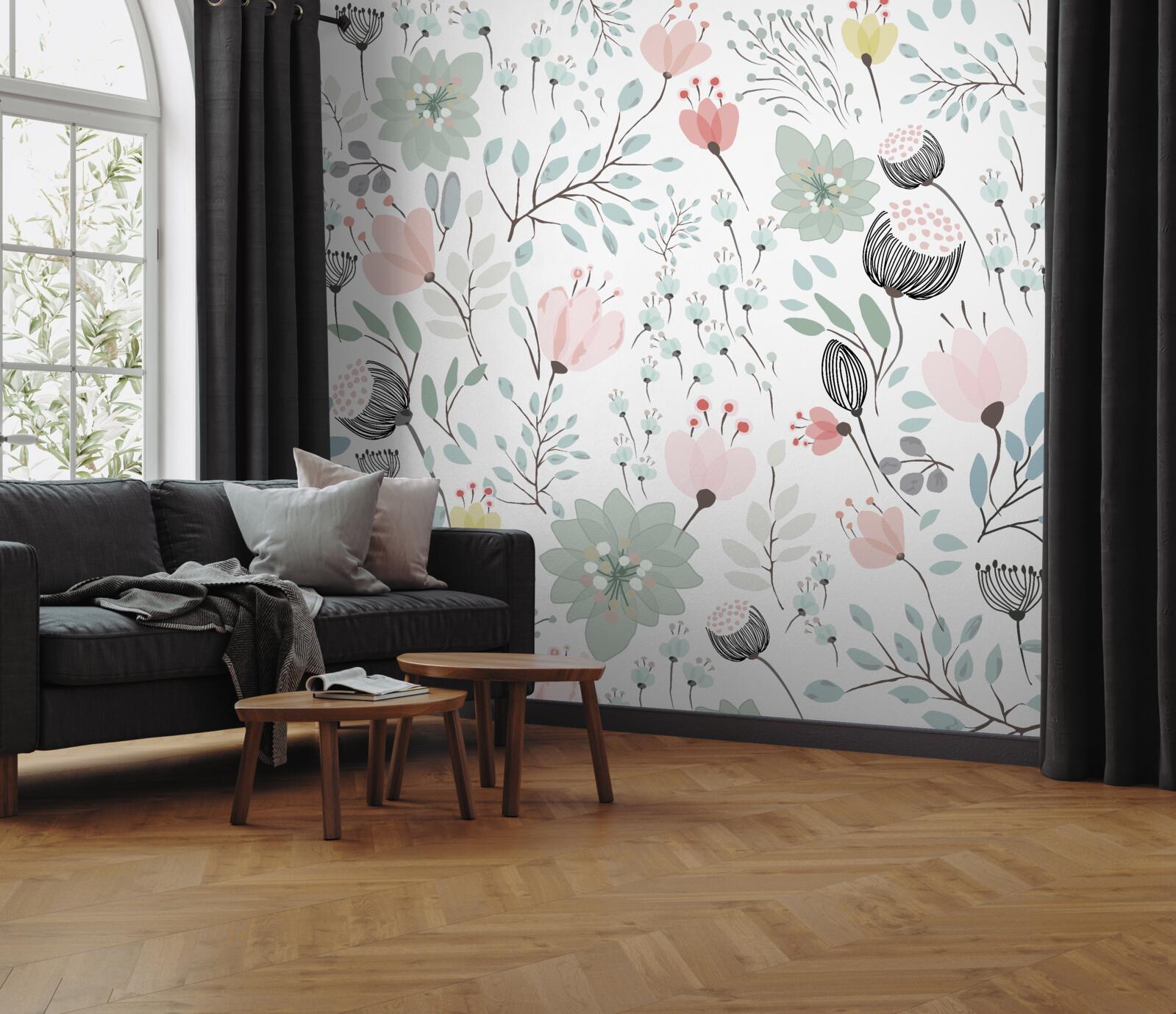 Фотошпалери квіти у відтінках рожевого та зеленого