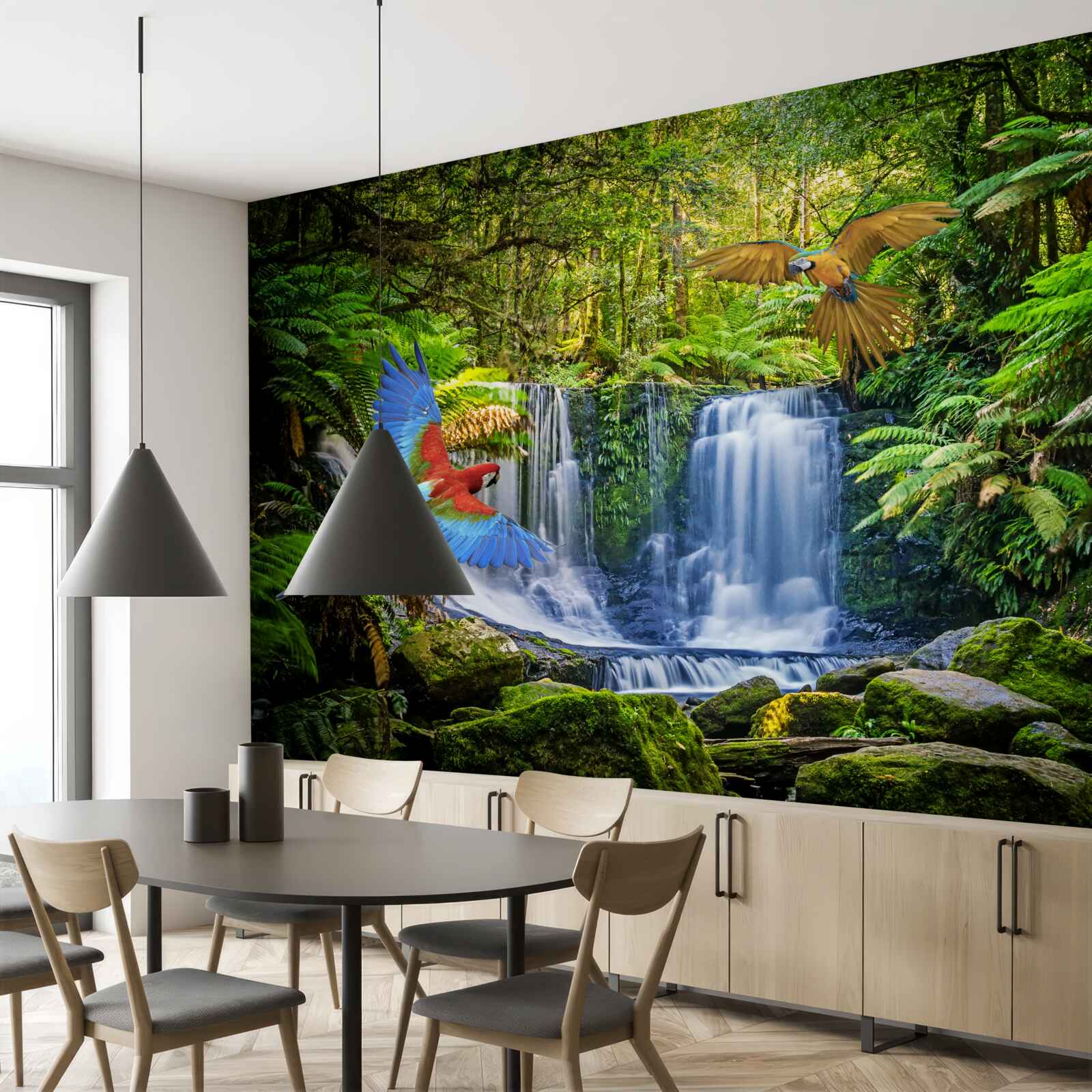 Фотошпалери прихований водоспад у лісі