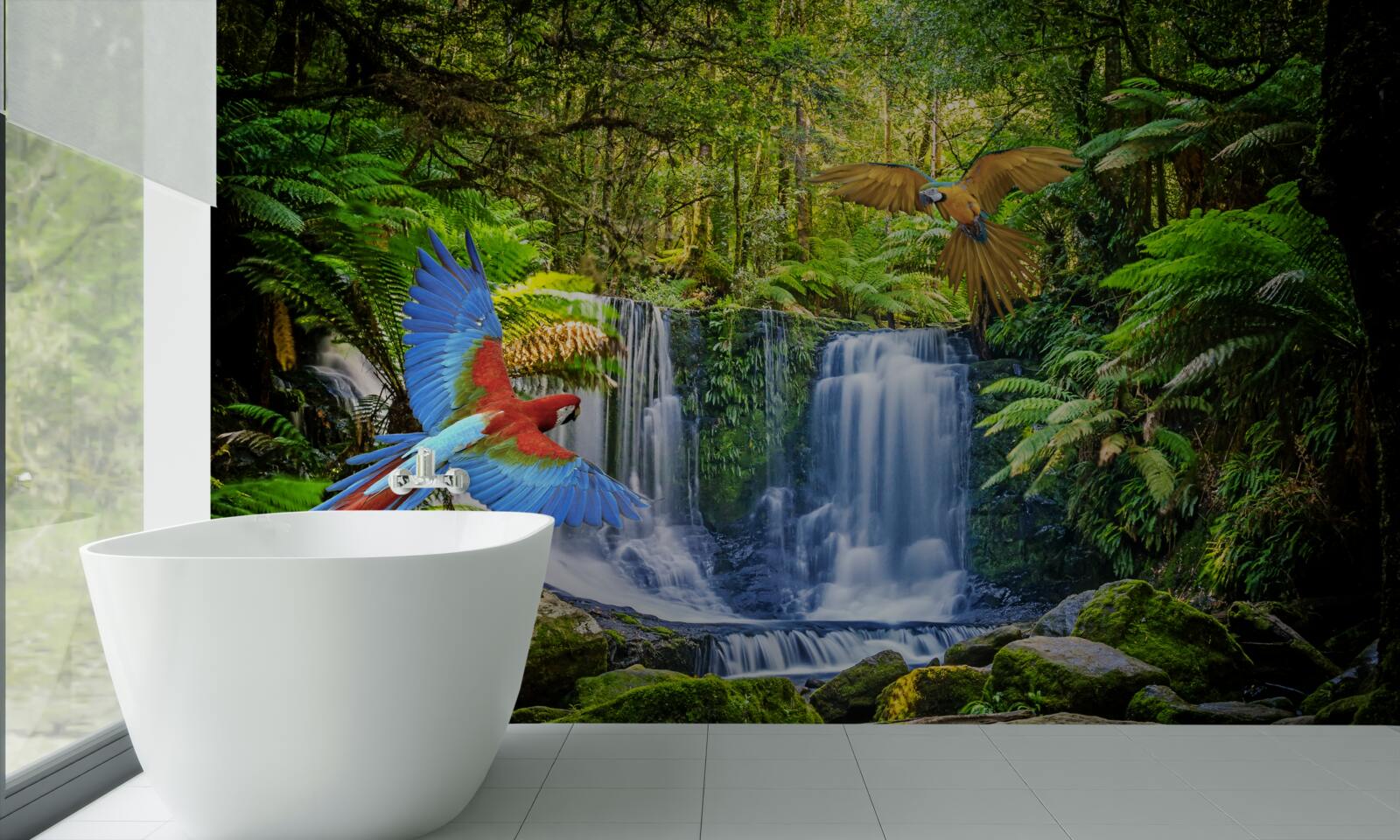 Фотошпалери прихований водоспад у лісі