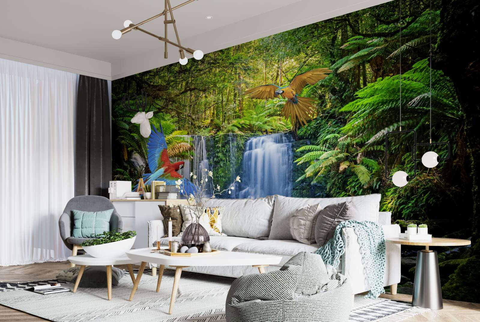 Фотошпалери прихований водоспад у лісі