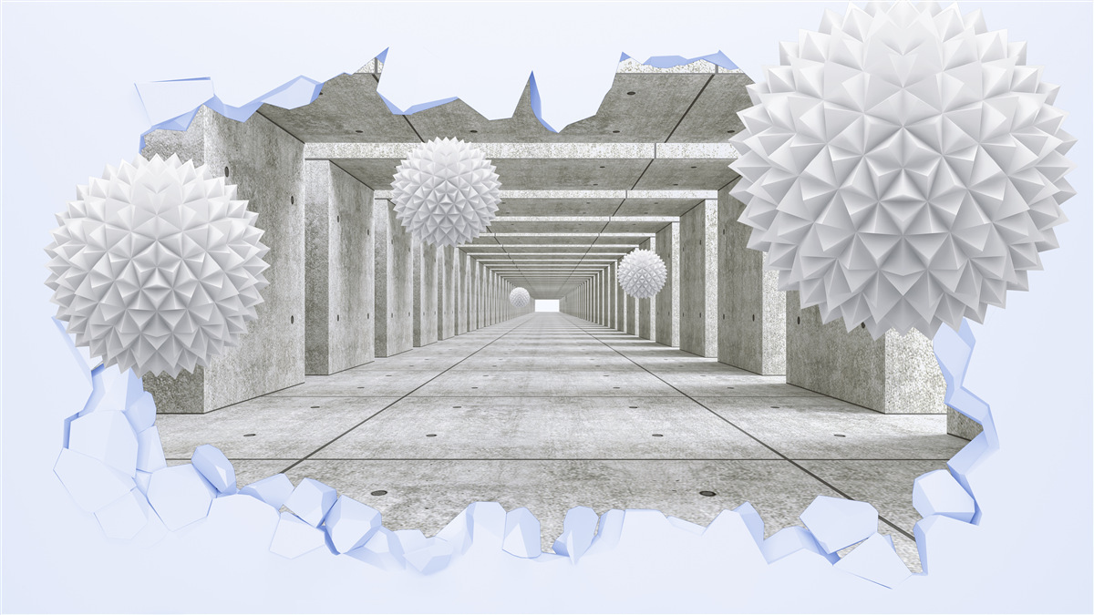 Фотошпалери гострий тунель з плаваючими кулями