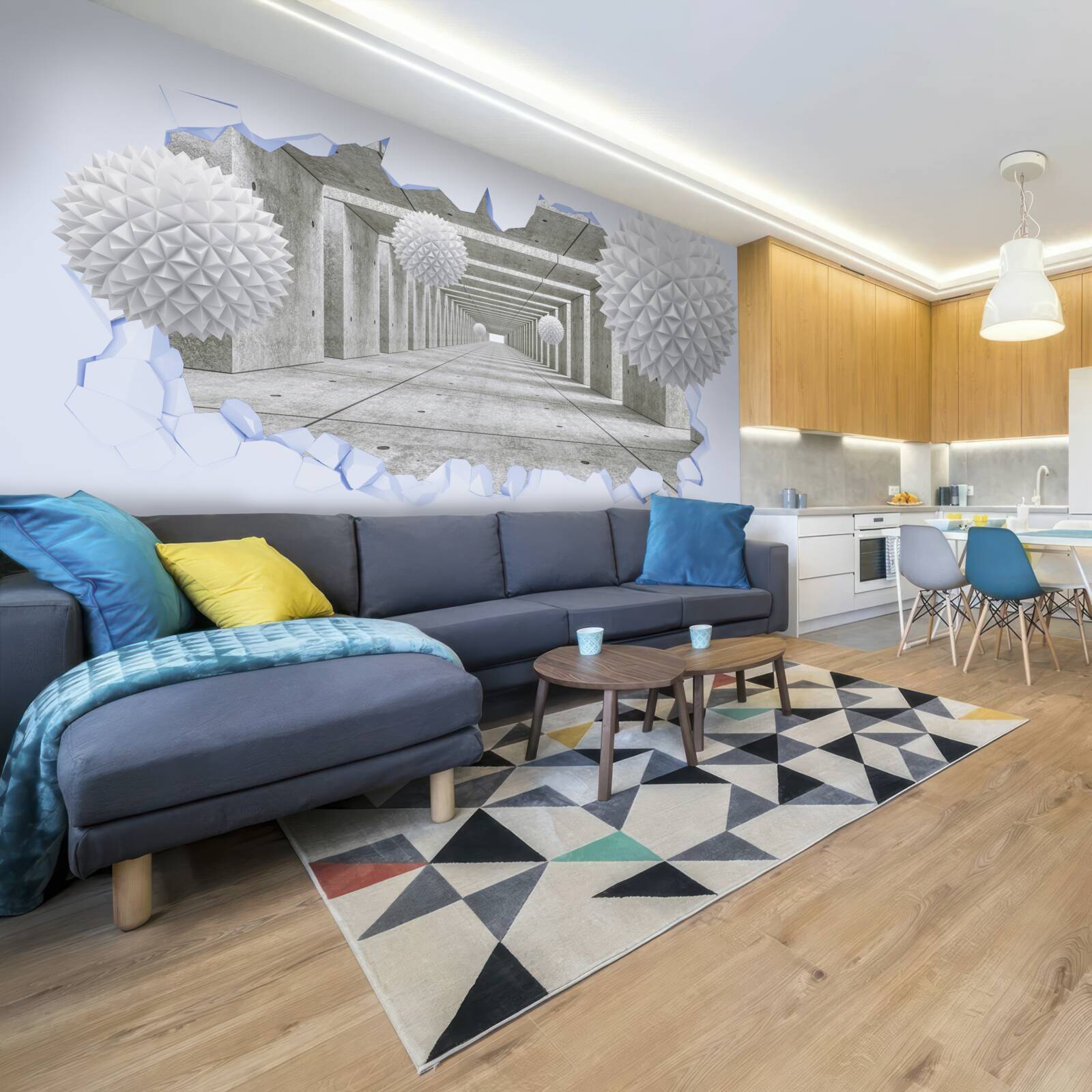 Фотошпалери гострий тунель з плаваючими кулями