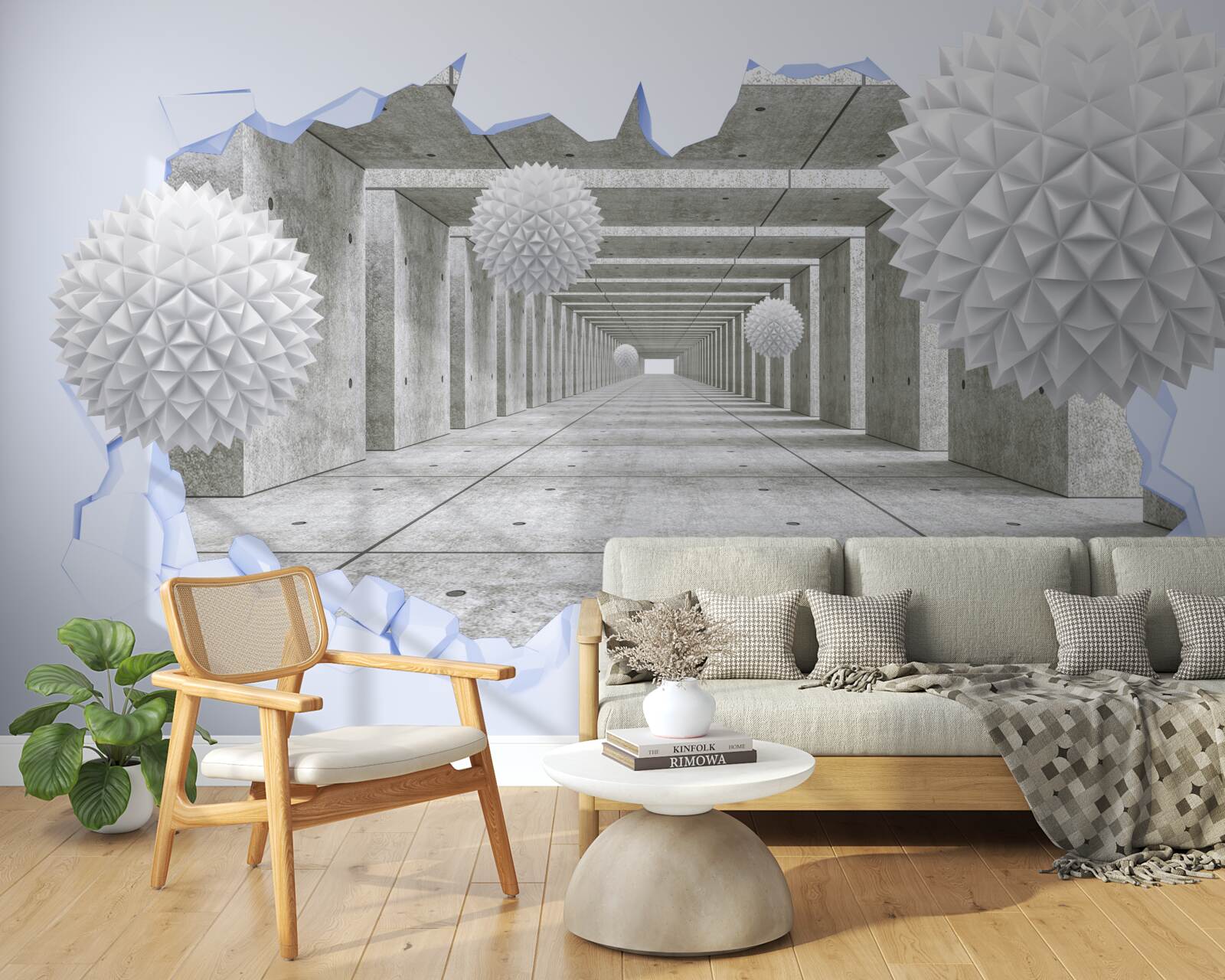 Фотошпалери гострий тунель з плаваючими кулями