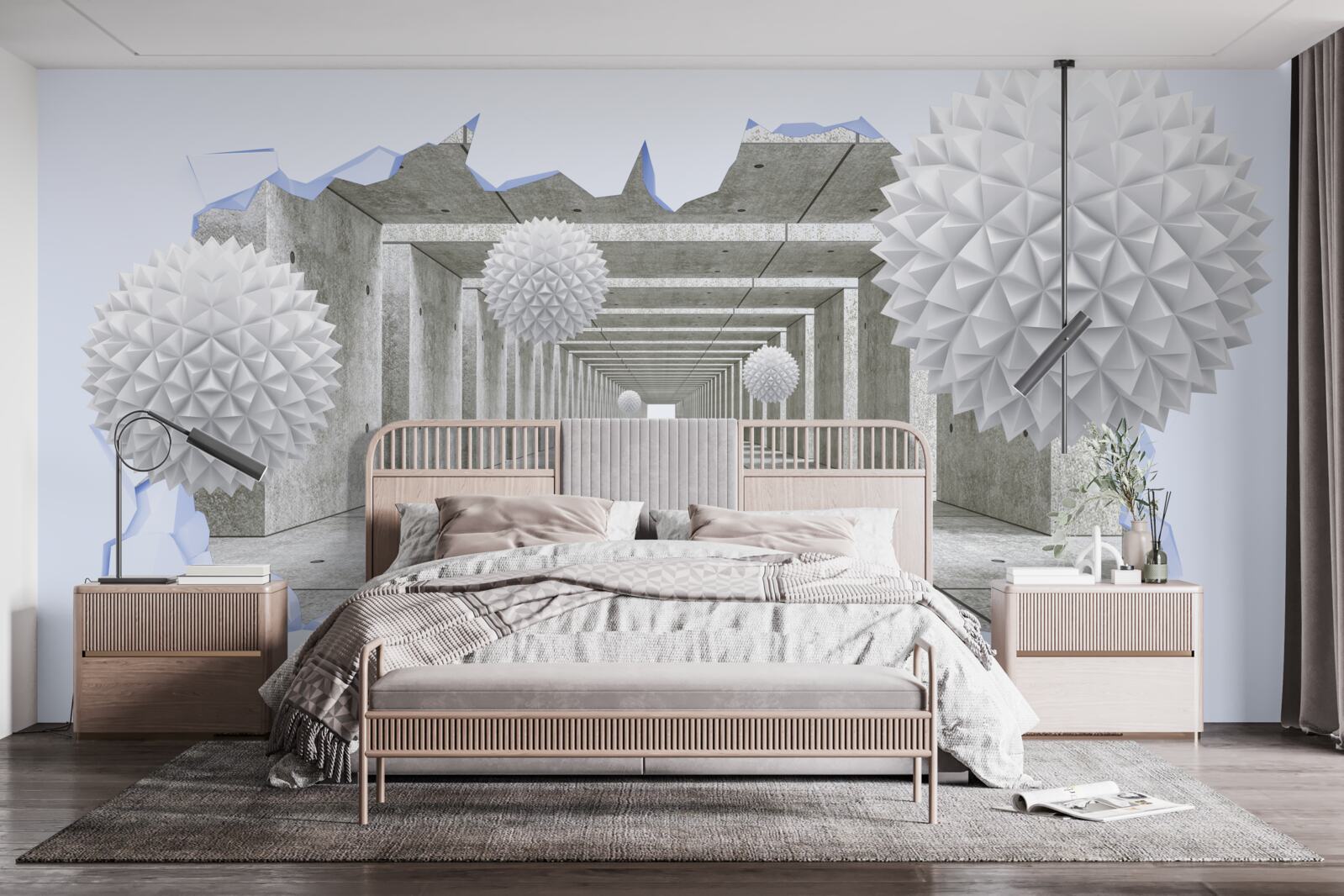 Фотошпалери гострий тунель з плаваючими кулями