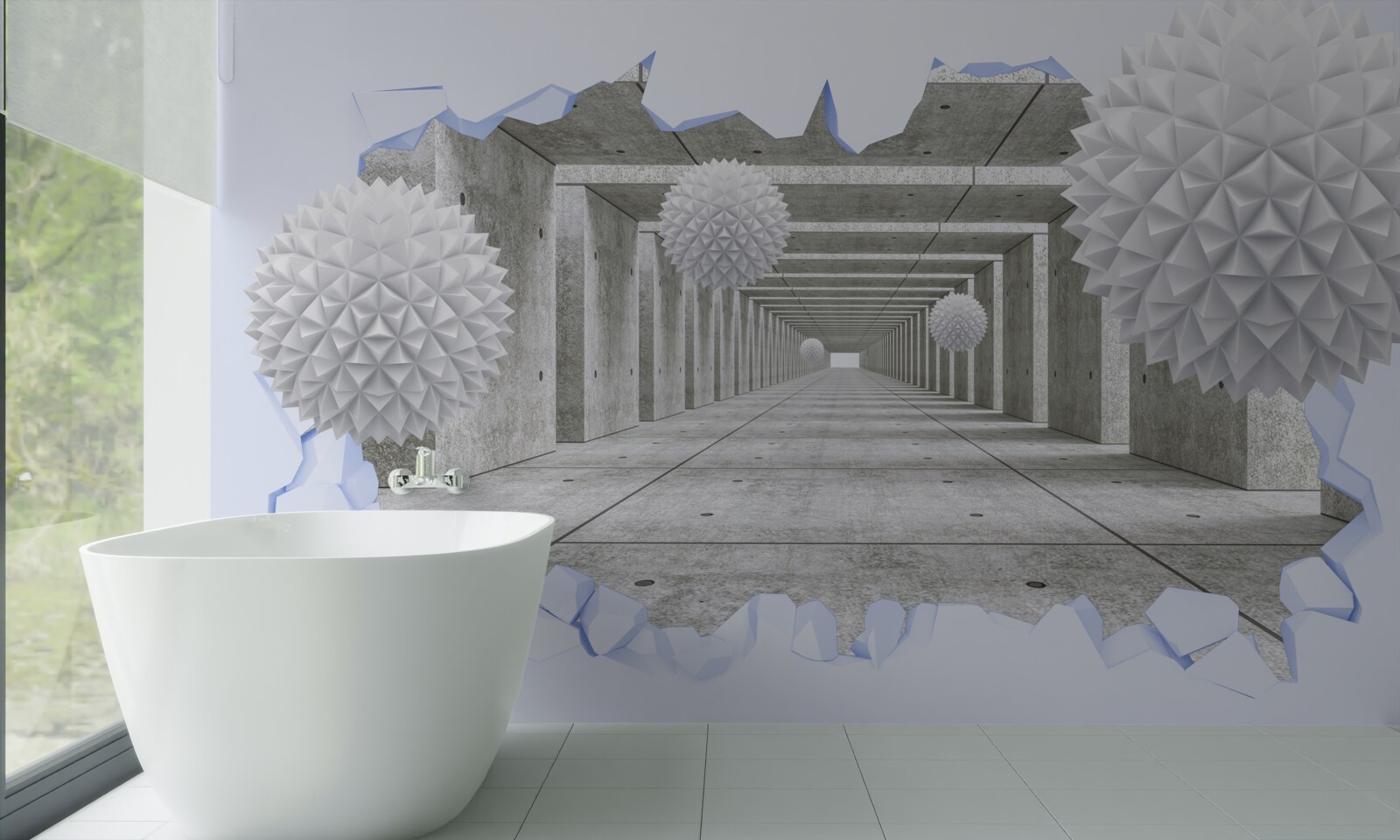 Фотошпалери гострий тунель з плаваючими кулями