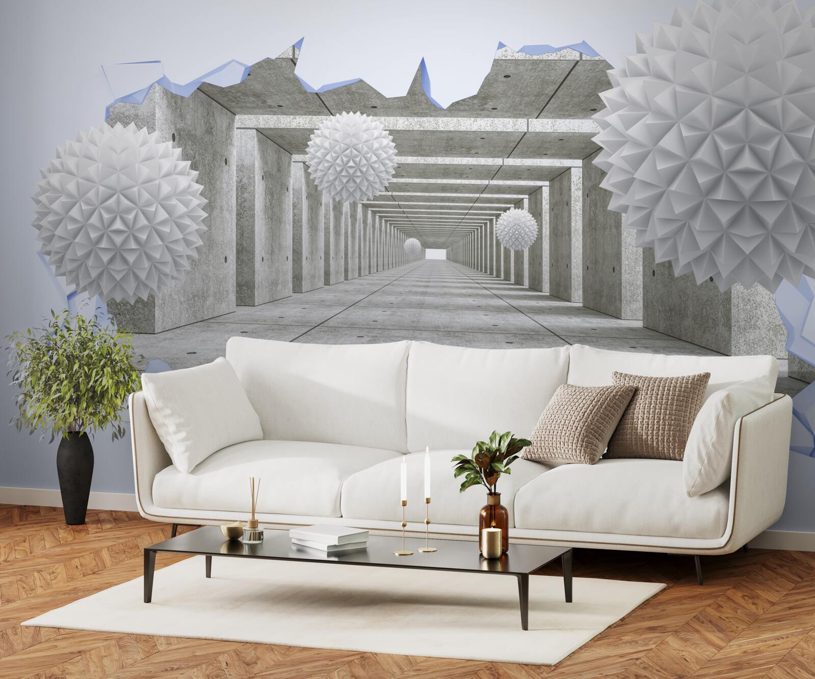 Фотошпалери гострий тунель з плаваючими кулями