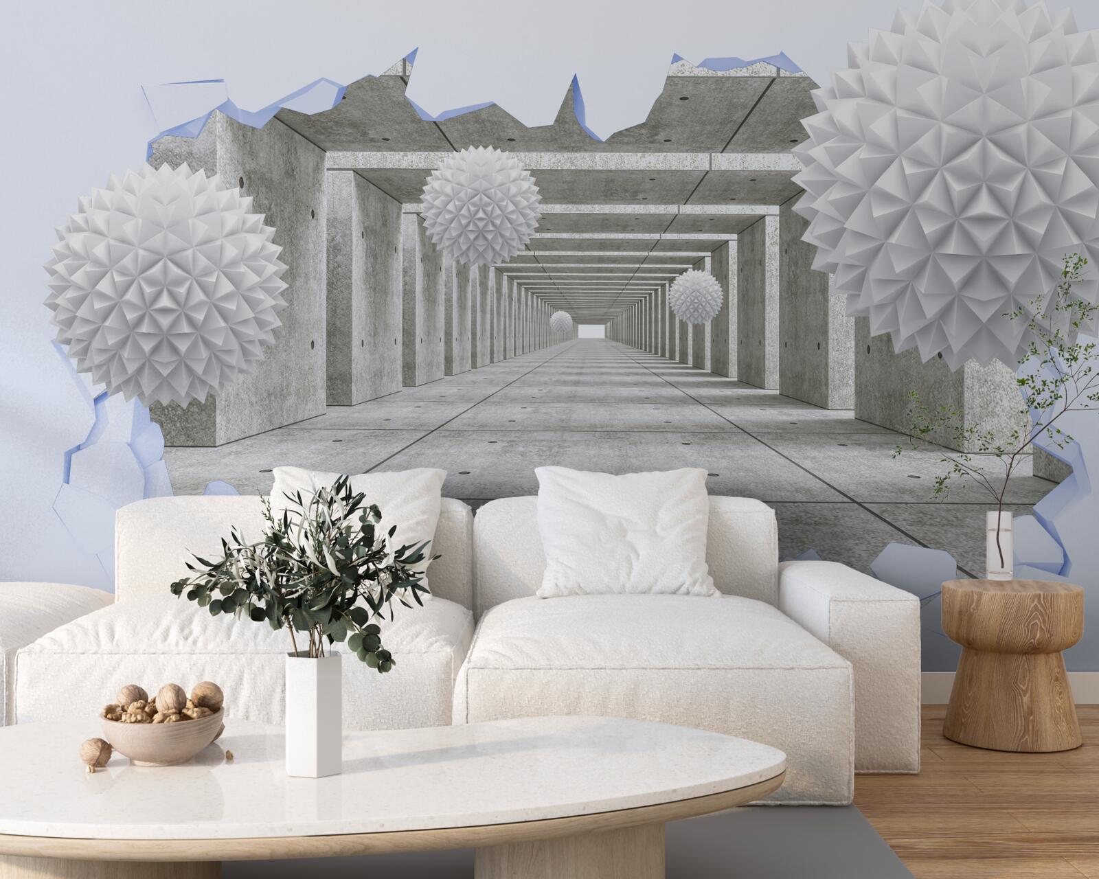 Фотошпалери гострий тунель з плаваючими кулями