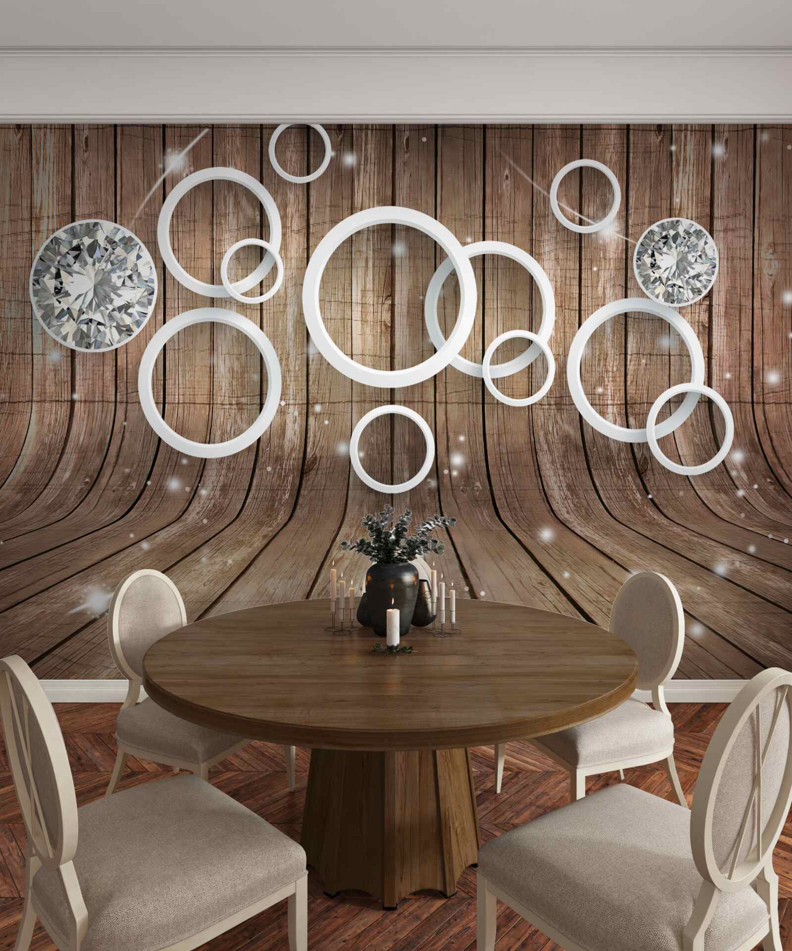 Фотошпалери текстура дерева та білі кола