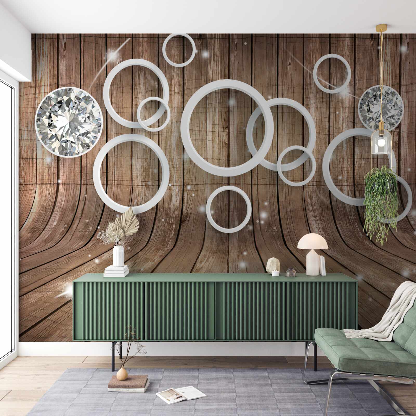 Фотошпалери текстура дерева та білі кола