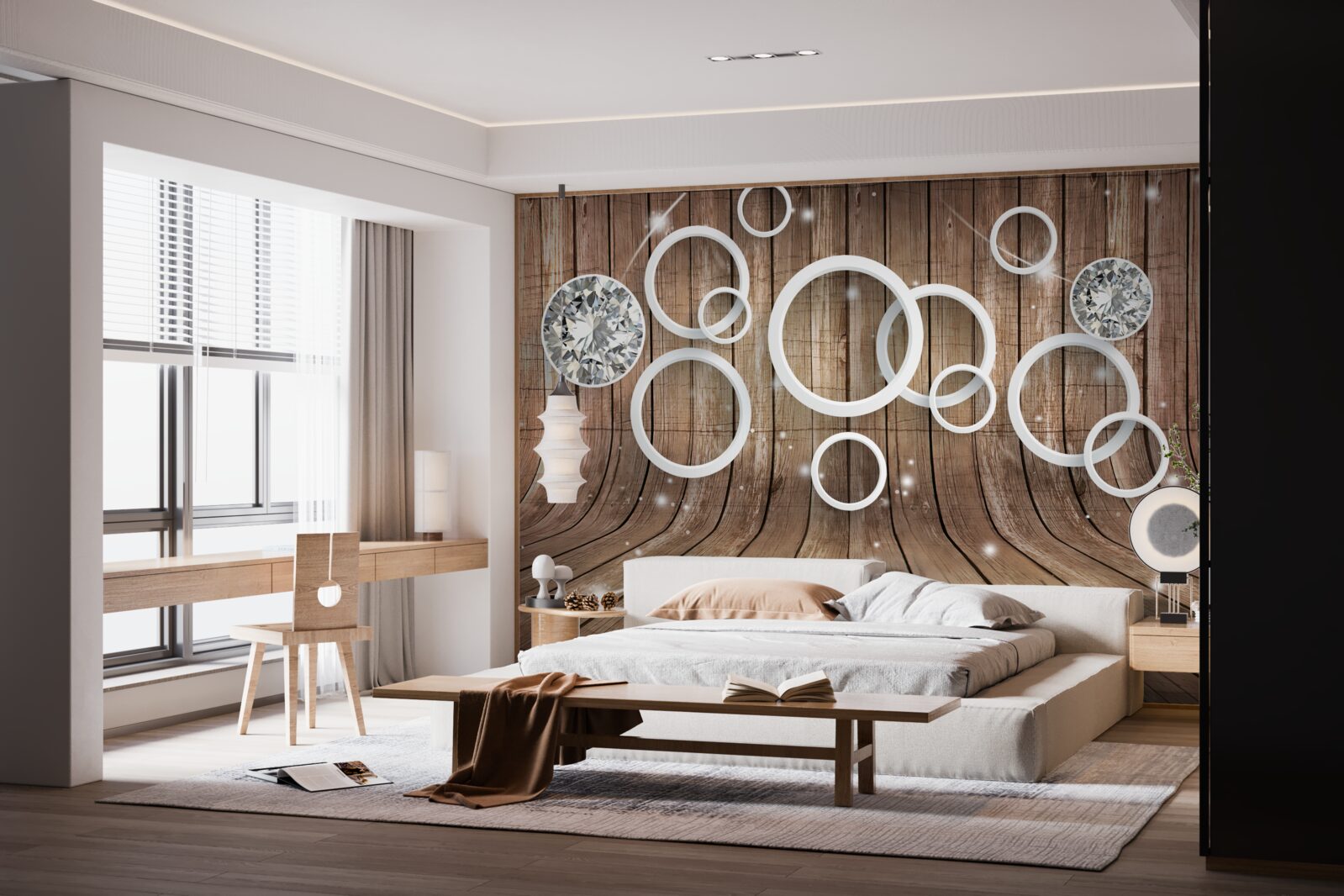 Фотошпалери текстура дерева та білі кола