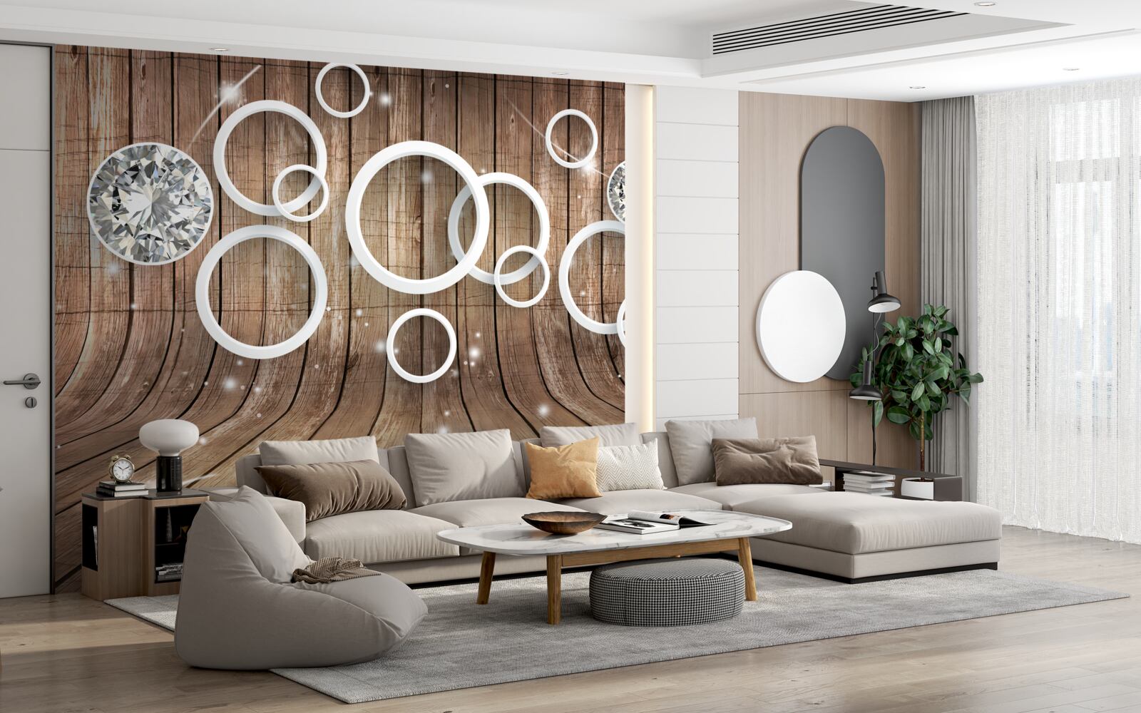 Фотошпалери текстура дерева та білі кола