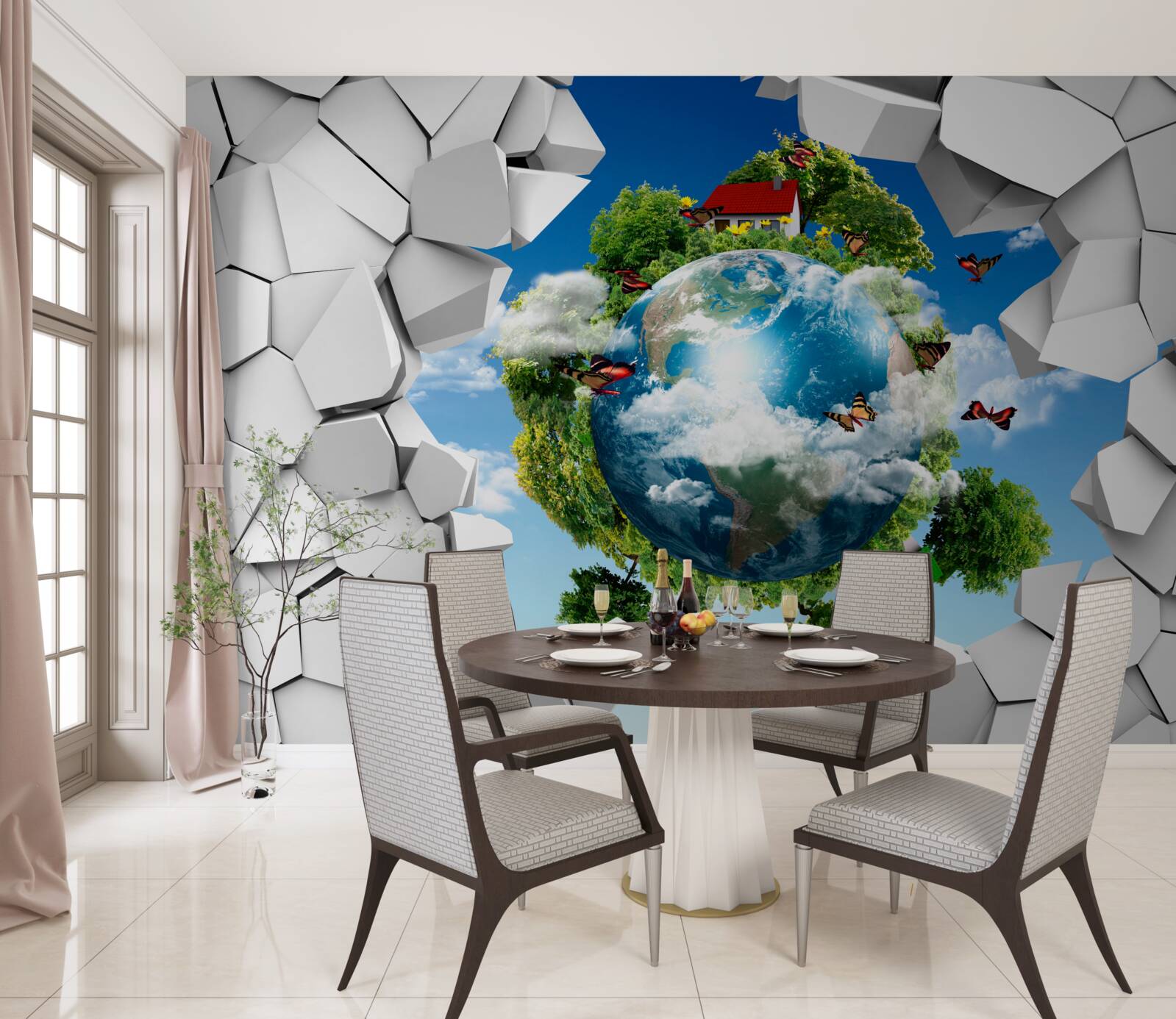 Фотошпалери Кам'яна стіна і планета, вкрита зеленню