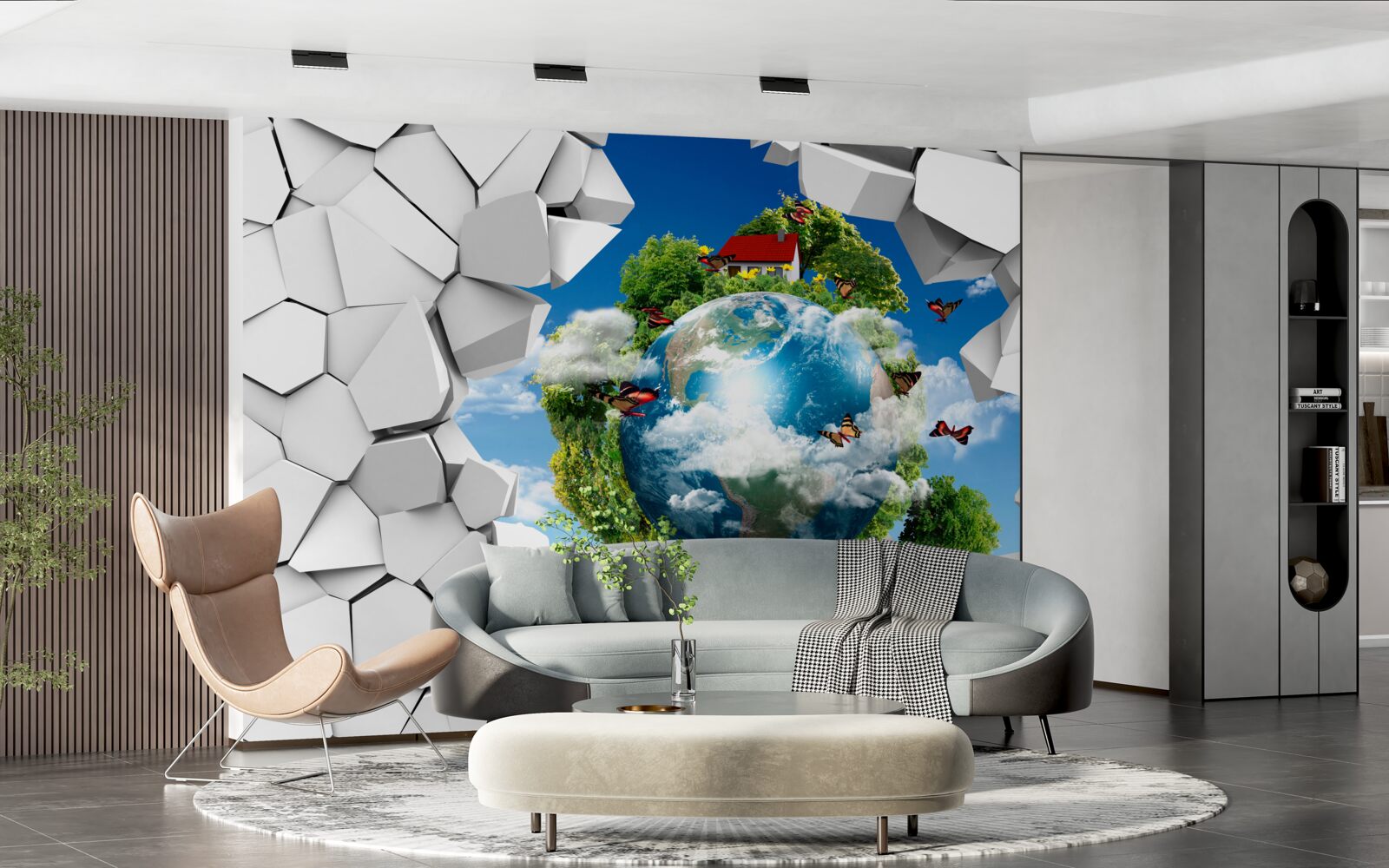 Фотошпалери Кам'яна стіна і планета, вкрита зеленню