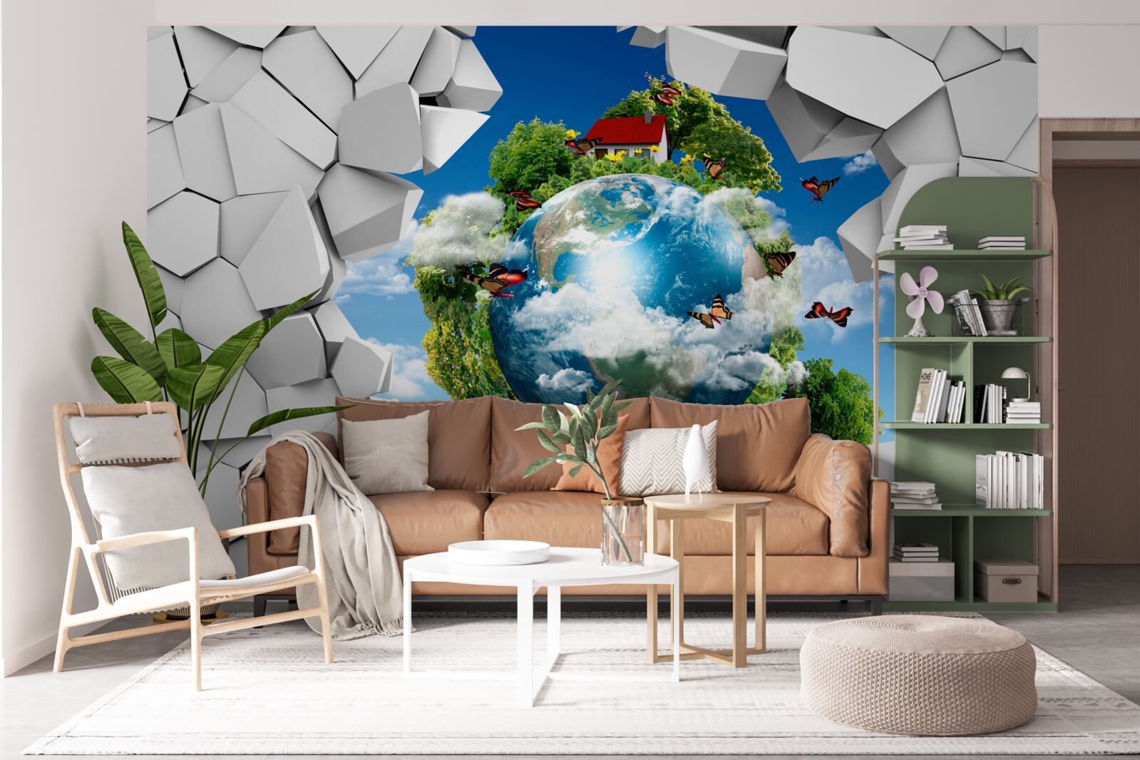 Фотошпалери Кам'яна стіна і планета, вкрита зеленню