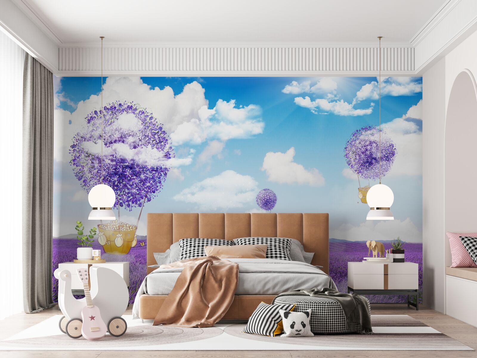 Фотошпалери плантація лаванди та повітряні кульки