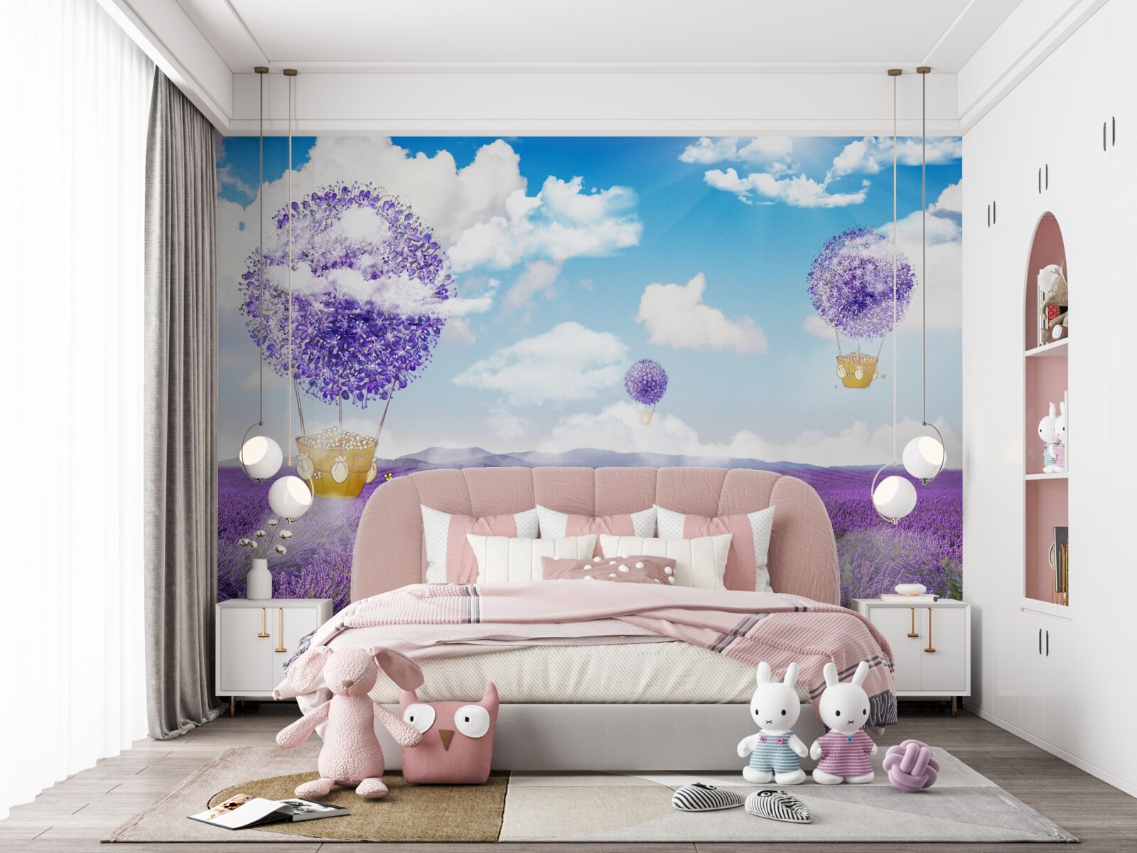 Фотошпалери плантація лаванди та повітряні кульки