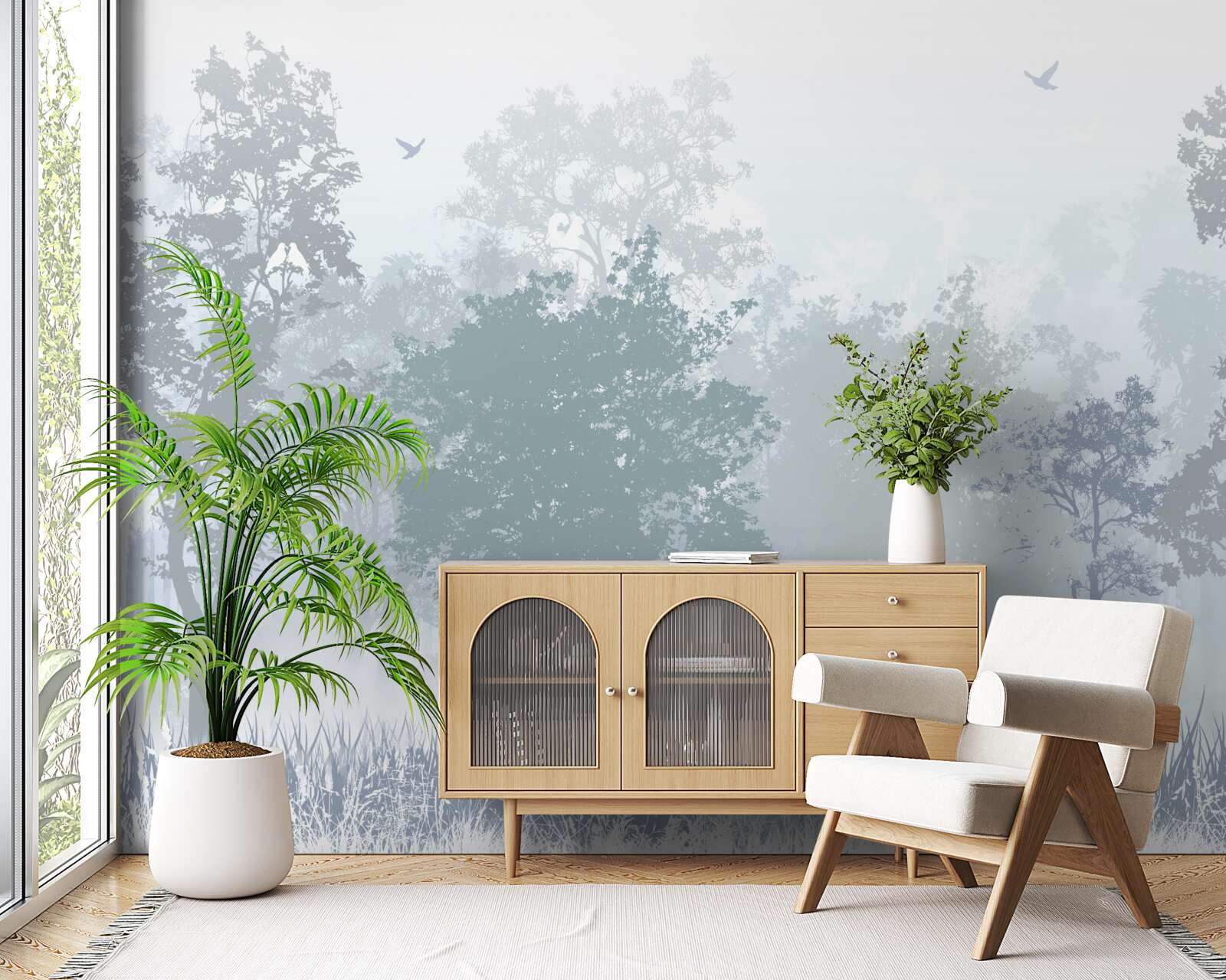 Фотошпалери ранковий ліс, оповитий туманом