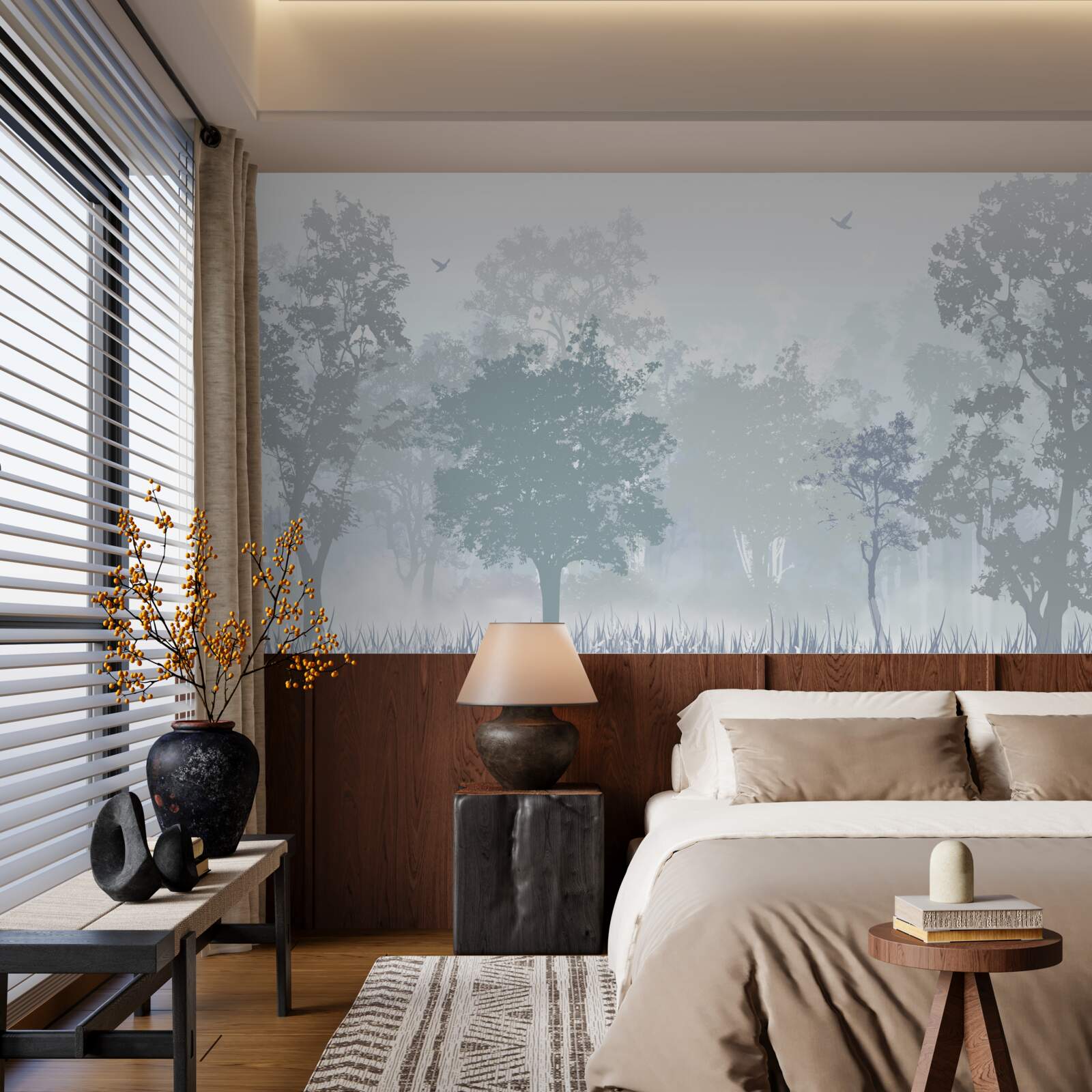 Фотошпалери ранковий ліс, оповитий туманом