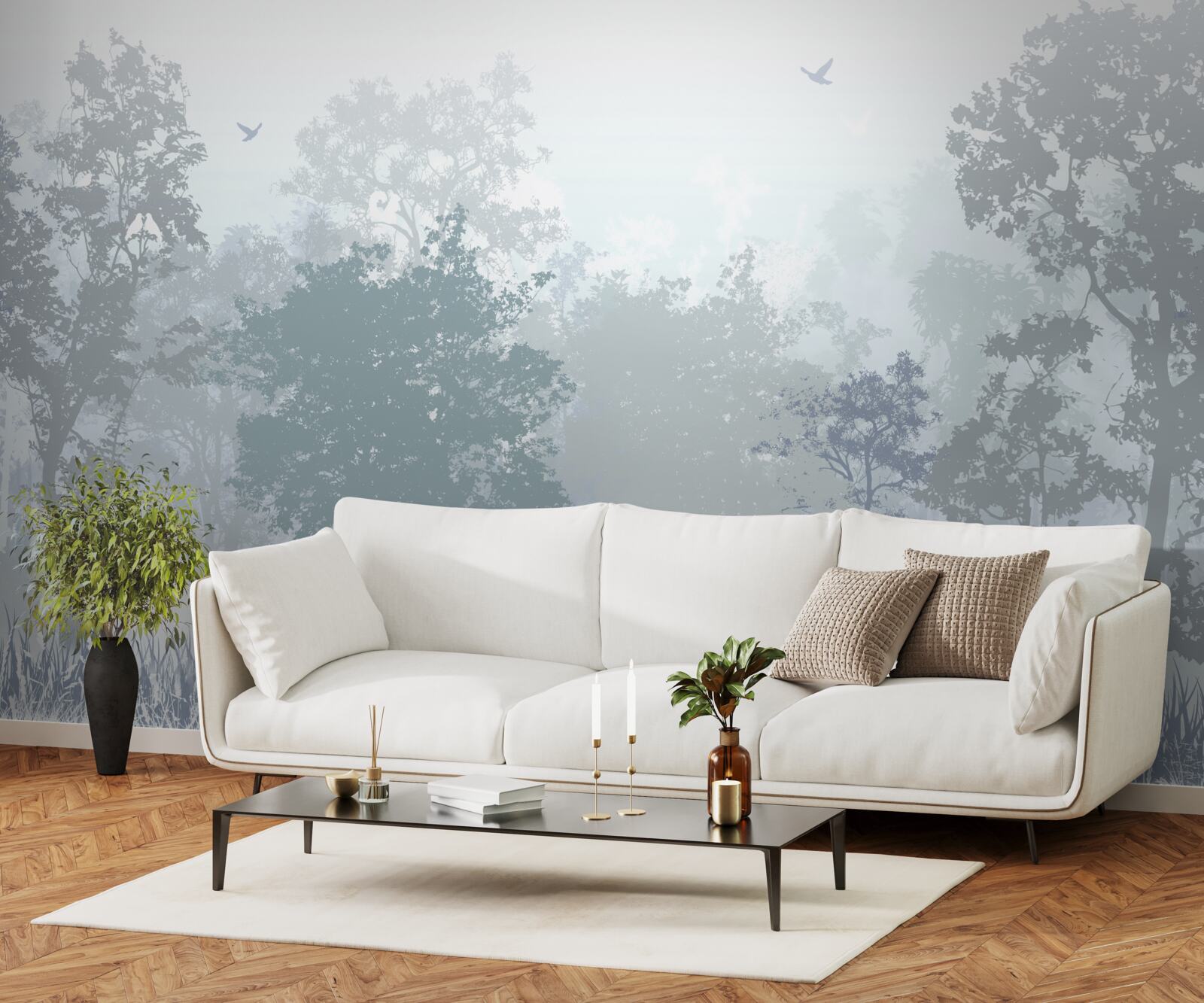 Фотошпалери ранковий ліс, оповитий туманом