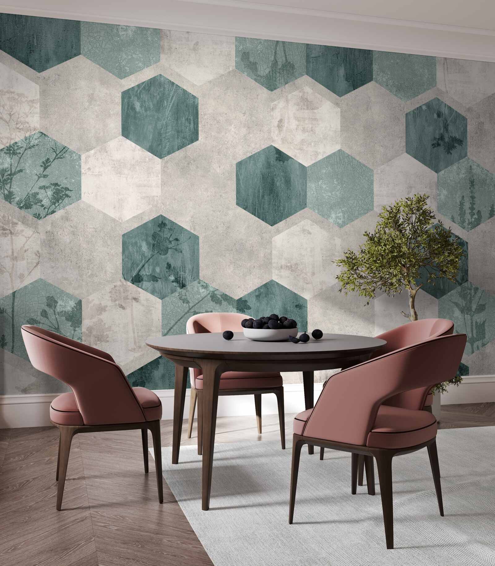 Фотошпалери листя з візерунками у вигляді абстрактних п'ятикутників