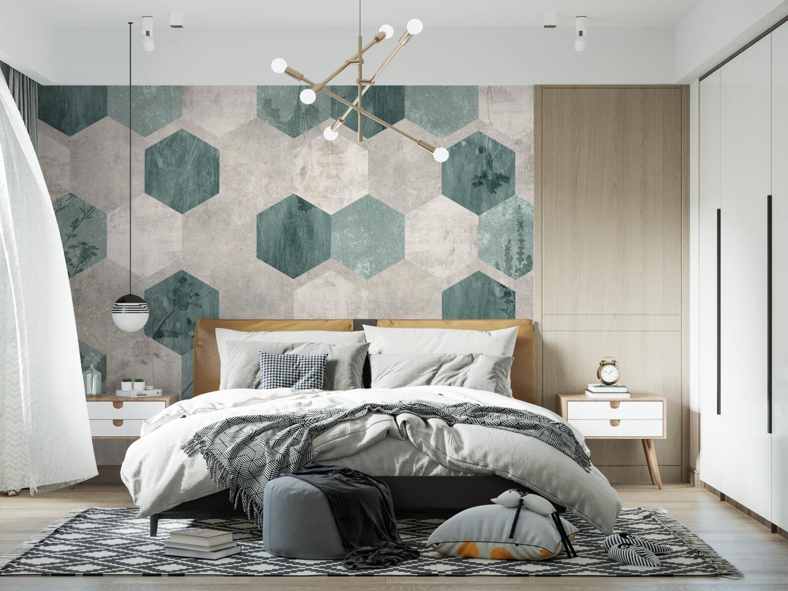 Фотошпалери листя з візерунками у вигляді абстрактних п'ятикутників