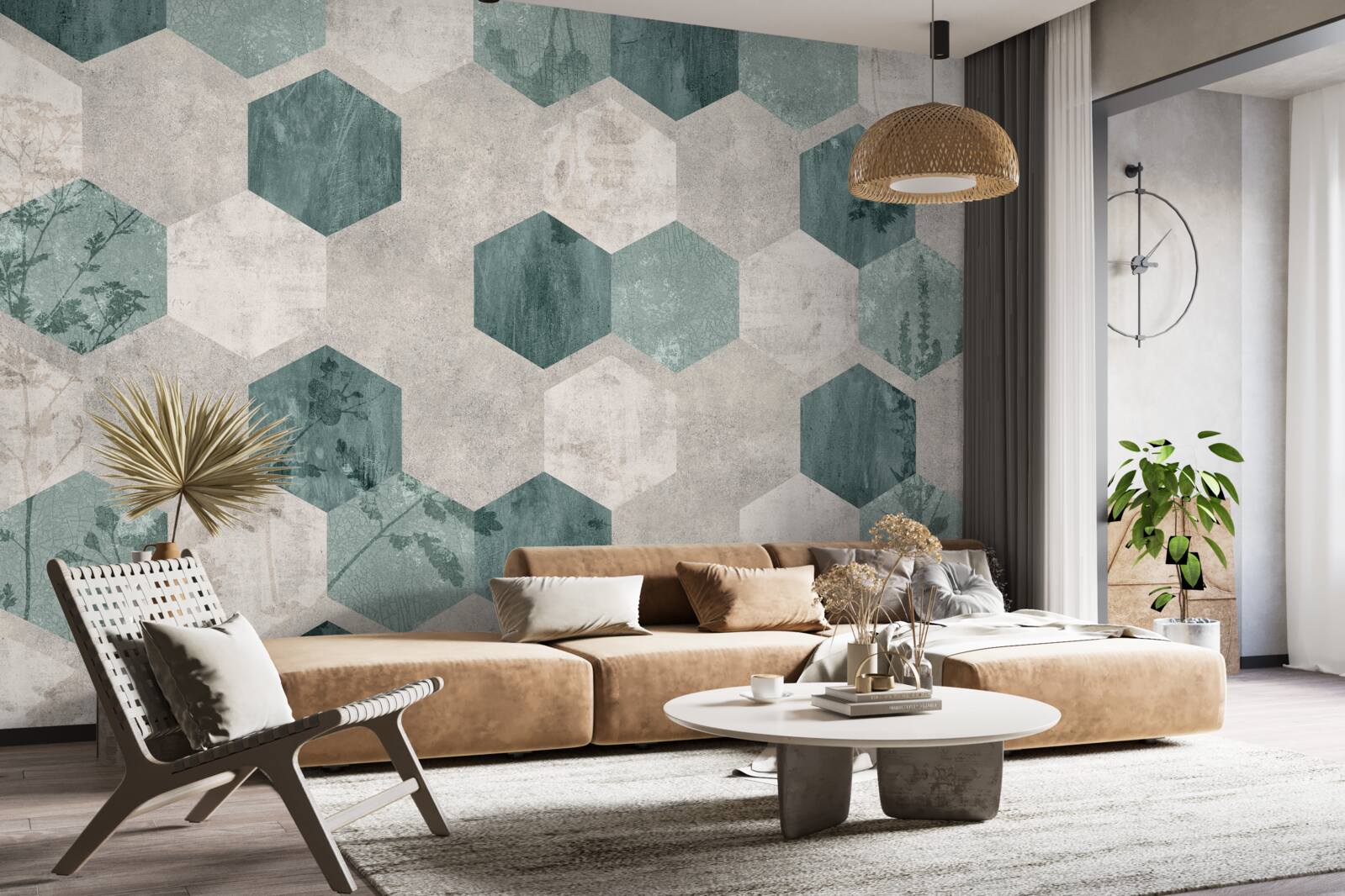 Фотошпалери листя з візерунками у вигляді абстрактних п'ятикутників