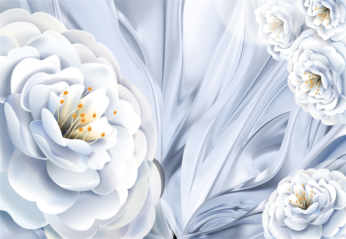 Фотошпалери великі білосніжні бутони та зелене листя