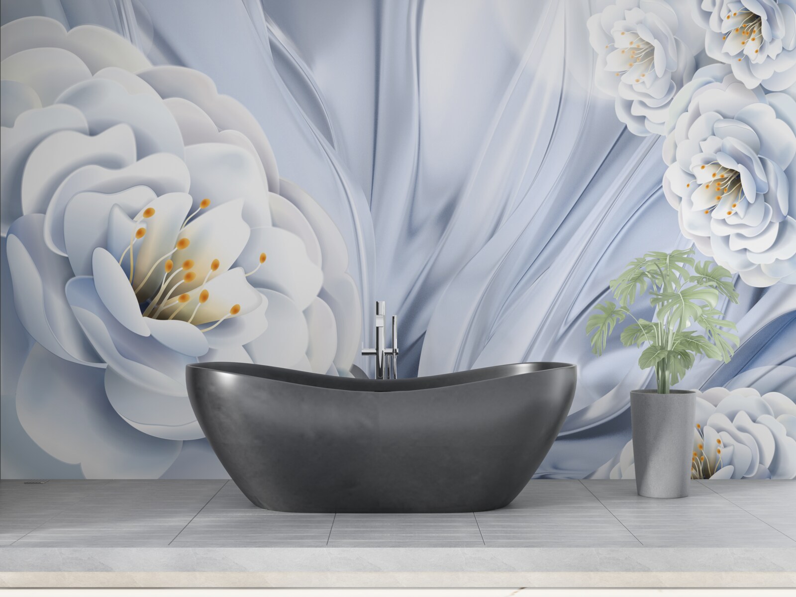 Фотошпалери великі білосніжні бутони та зелене листя