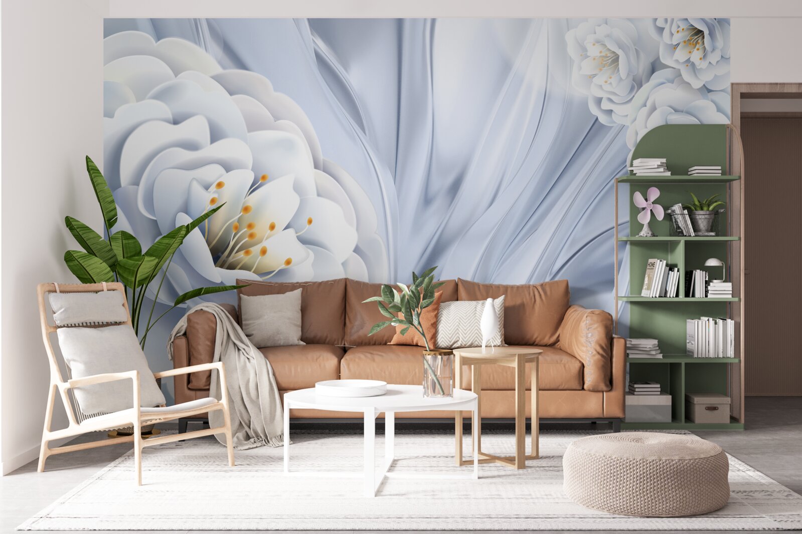 Фотошпалери великі білосніжні бутони та зелене листя