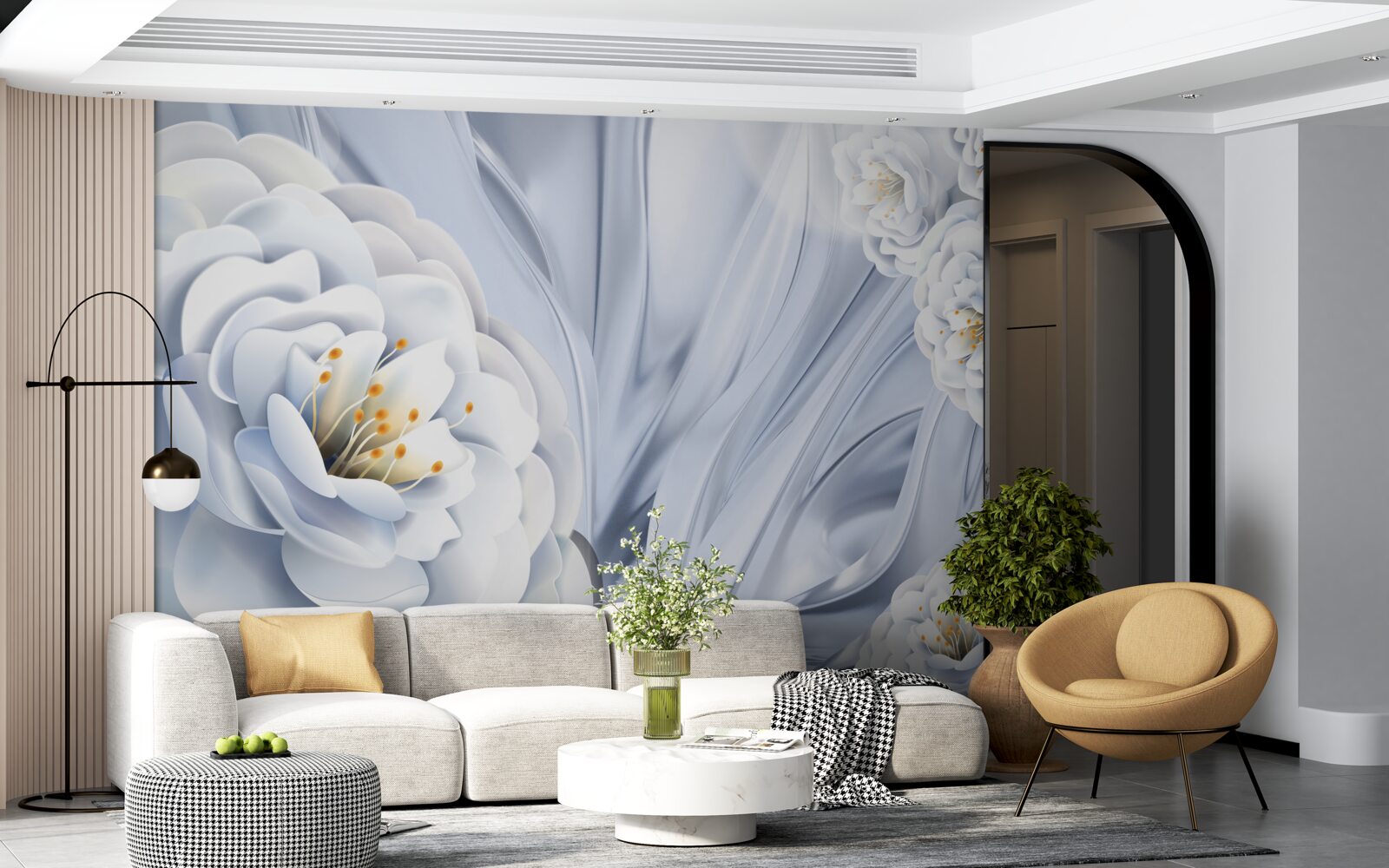 Фотошпалери великі білосніжні бутони та зелене листя