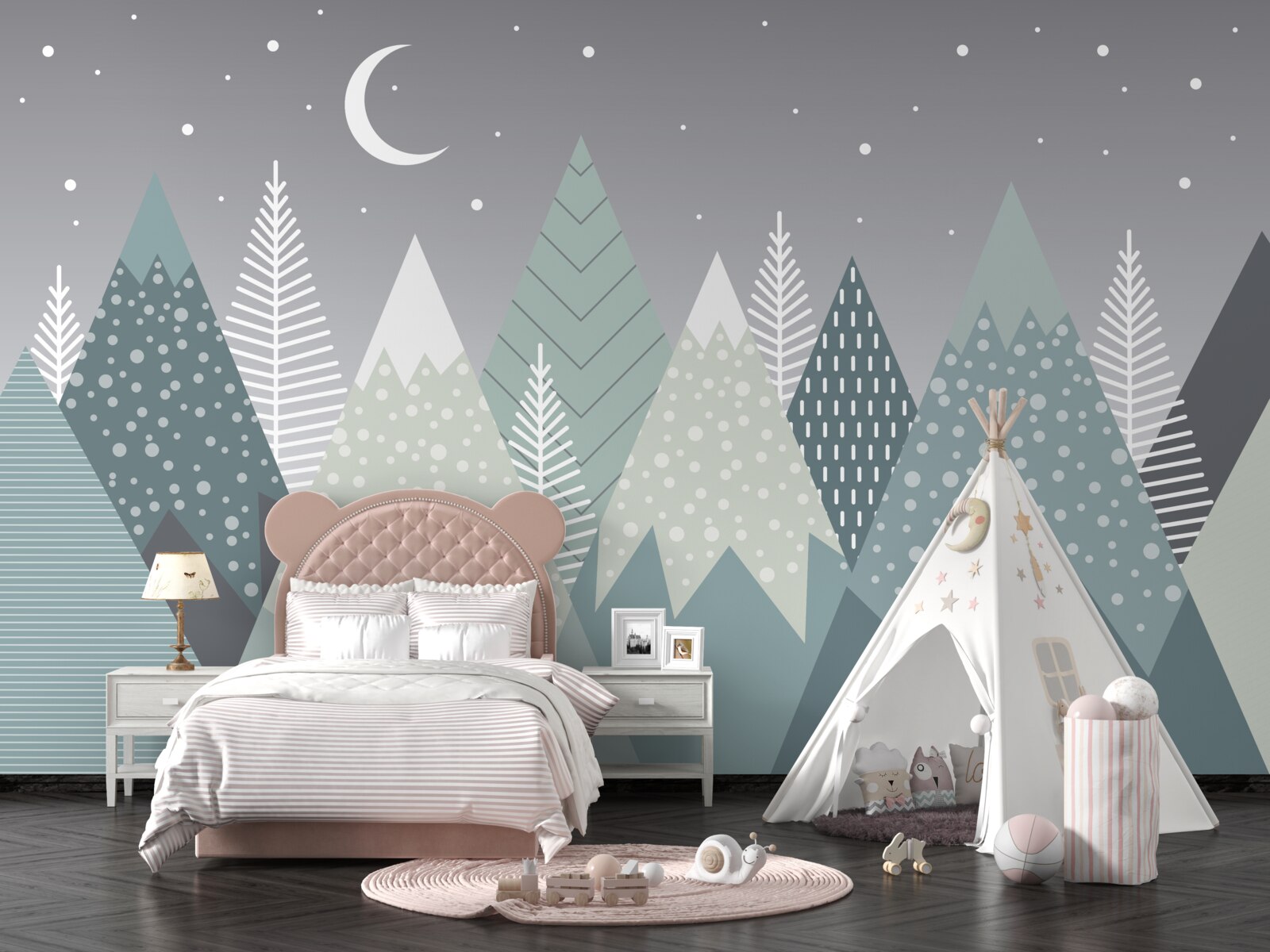 Фотошпалери хвойний ліс у місячному сяйві