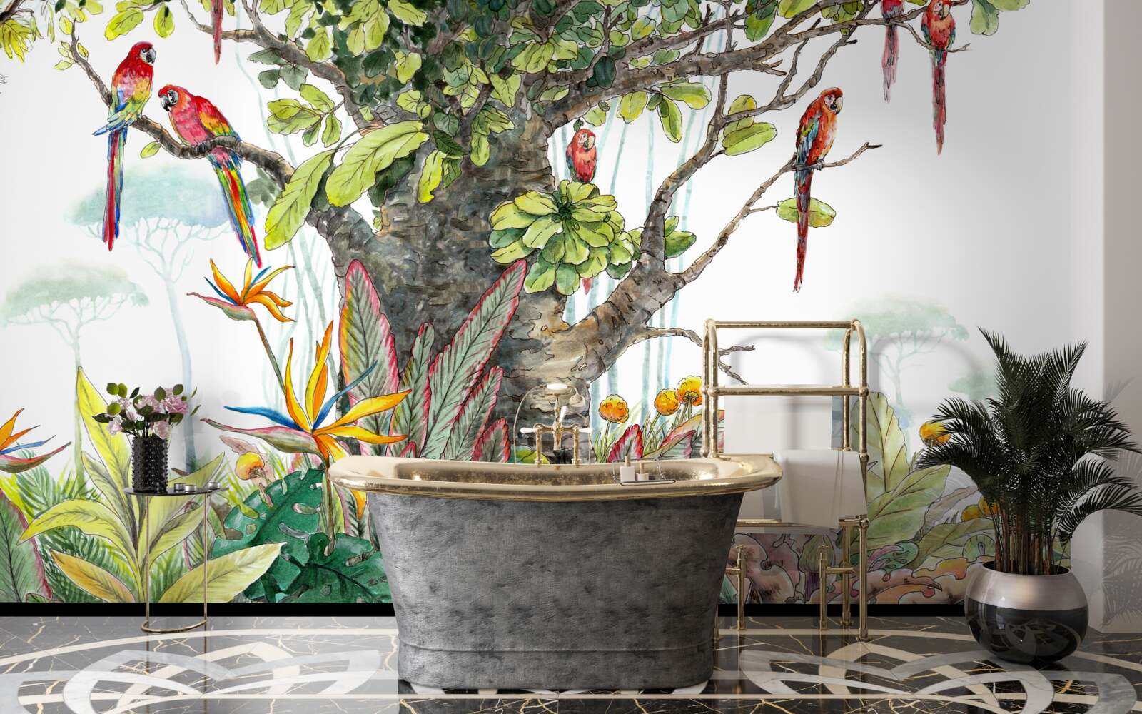 Фотошпалери старовинне дерево серед зелені