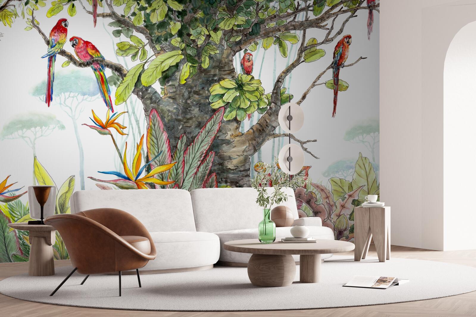 Фотошпалери старовинне дерево серед зелені